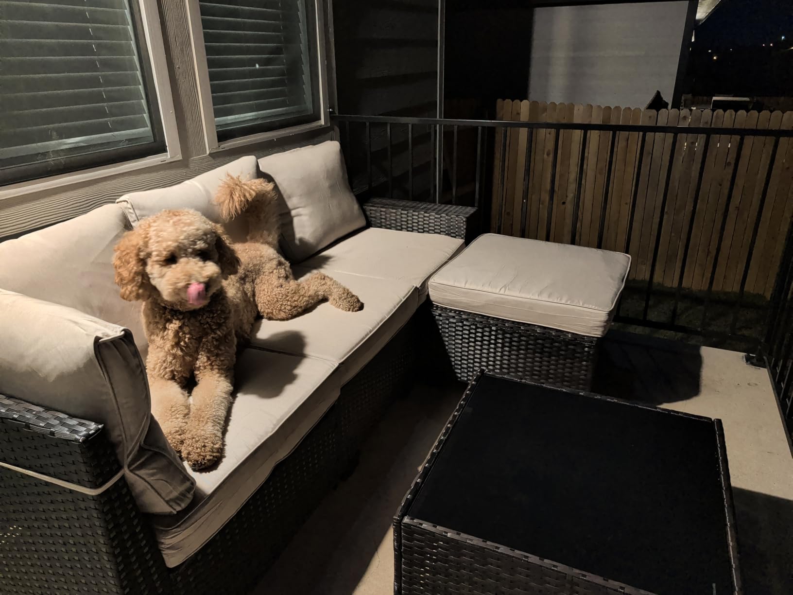 Jing's Villa 5-Piece Patio Furniture Set, All-Weather Outdoor Wicker Sectional Sofa with Cushions, Tempered Glass Table & Ottoman,Rattan Conversation Seating for Porch, Garden, Backyard,Navy - Customer Photo 1