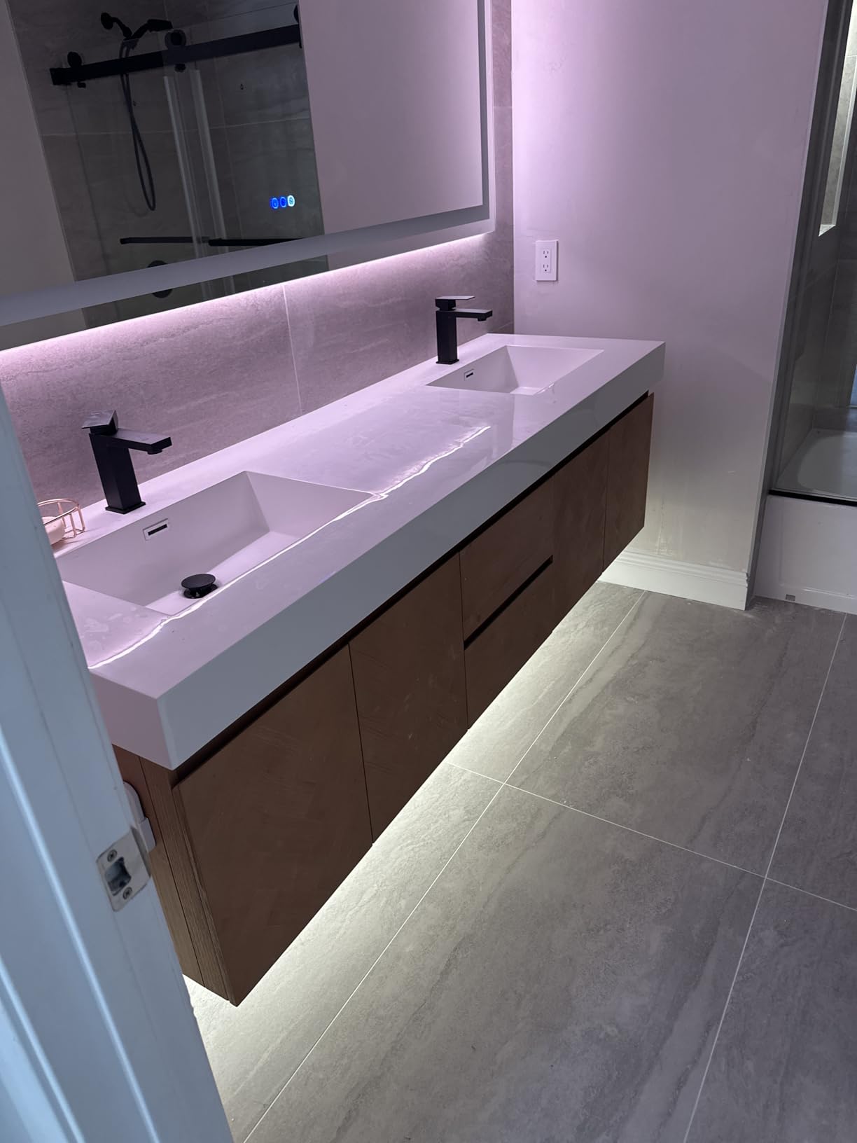 60 Inch Floating Sink Bathroom Vanity Wall Mount Double Vanities Overflow Mordern Large Storge Cabinet with Ceramic Countertop Double Soft Closing Drawers Pre-Assembled - Customer Photo 1