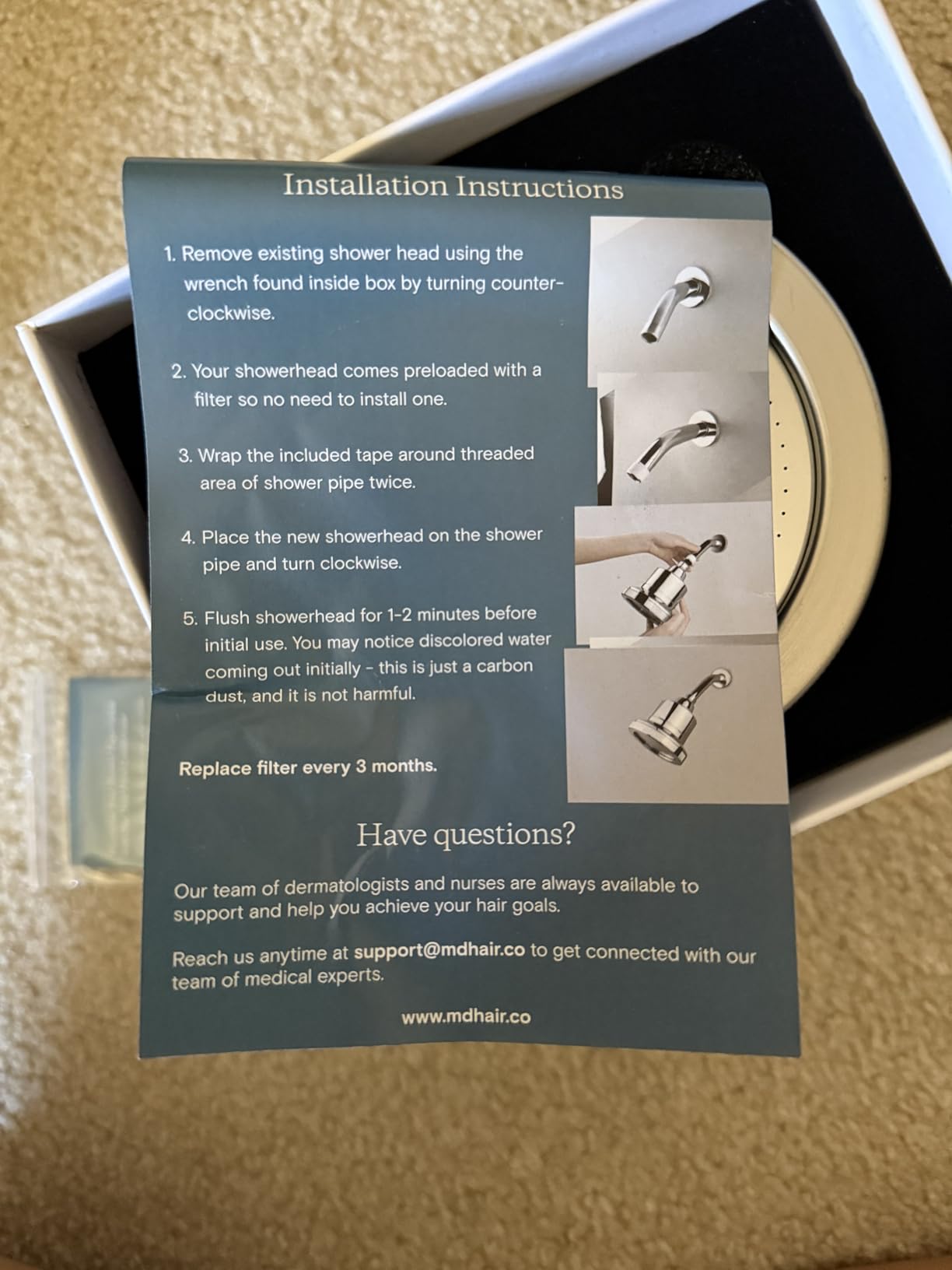 MDhair Filtered Shower Head for Healthier Hair & Skin - Removes Chlorine & Heavy Metals, High Pressure Shower Head Filter for Hard Water, Dermatologist-Formulated Water Softener for Hard Water - Customer Photo 2