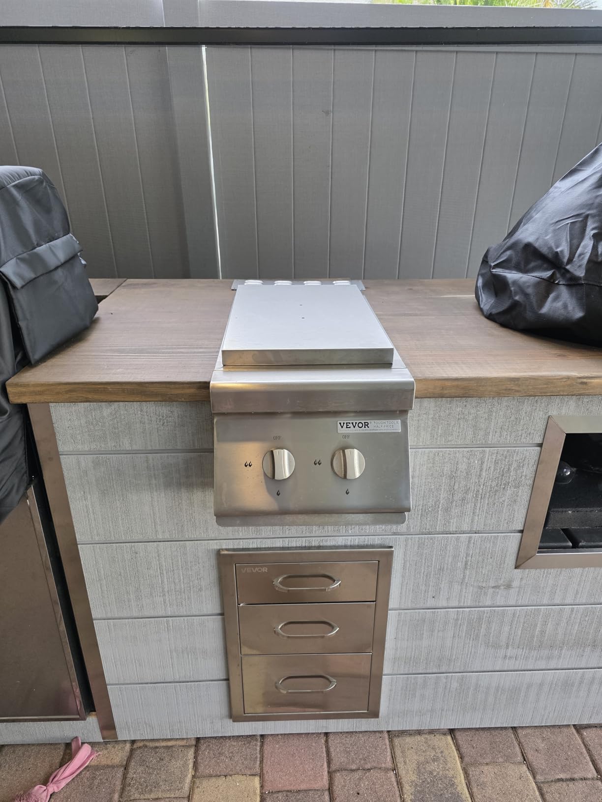 VEVOR Double Grilling Side Burners, 2 x 17,000BTU Liquid Propane Side Burner for Outdoor Kitchen, Convertible to Natural Gas, 304 Stainless Steel Built-in Double Burners with LED for BBQ Grill Island - Customer Photo 2