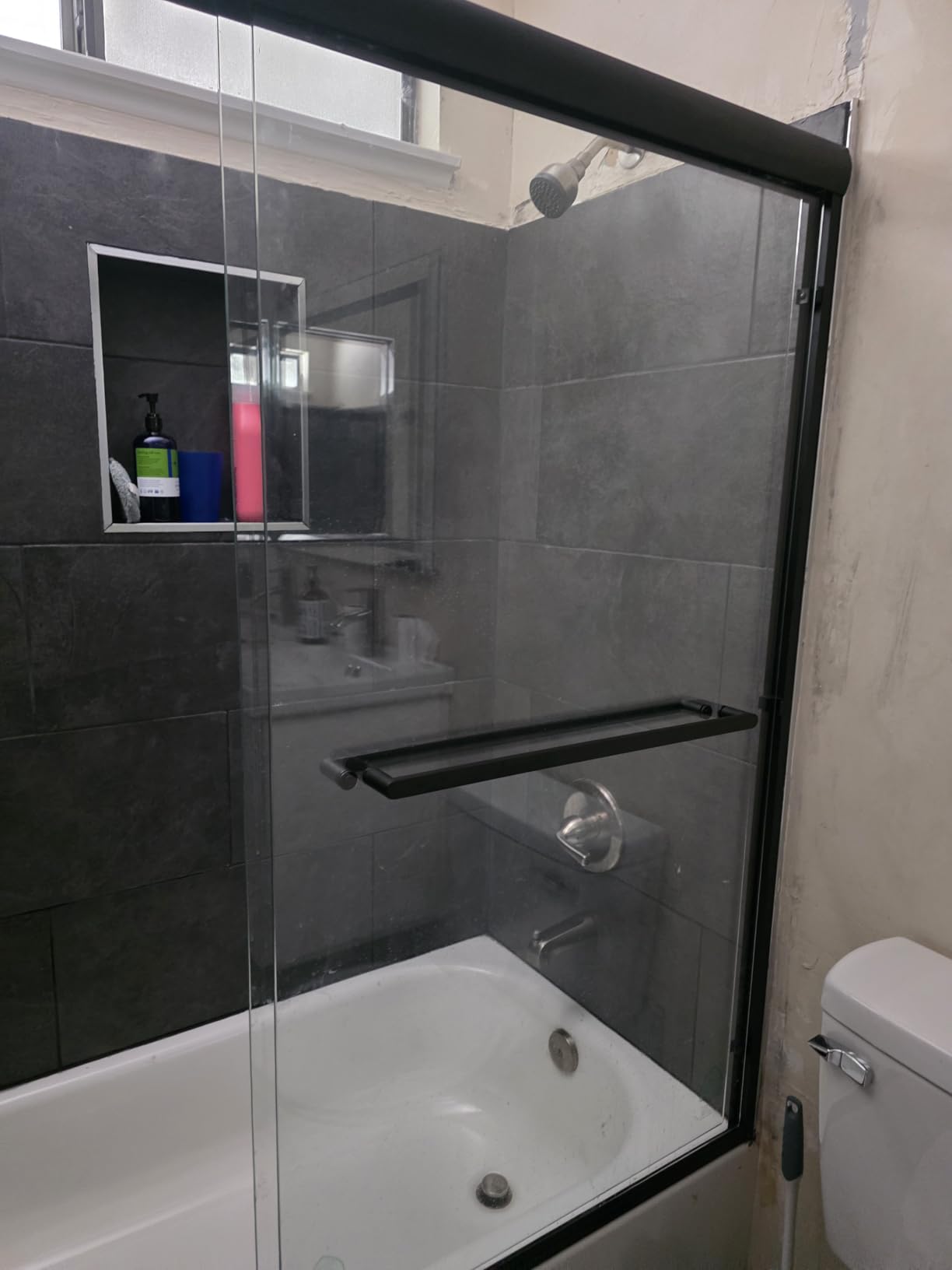 Shower Doors, 56–60'' W x 72'' H Sliding Glass Shower Door, Matte Black Aluminum Frame, 1/4'' (6mm) High-Strength Tempered Glass, for Walk-in Showers - Customer Photo 2