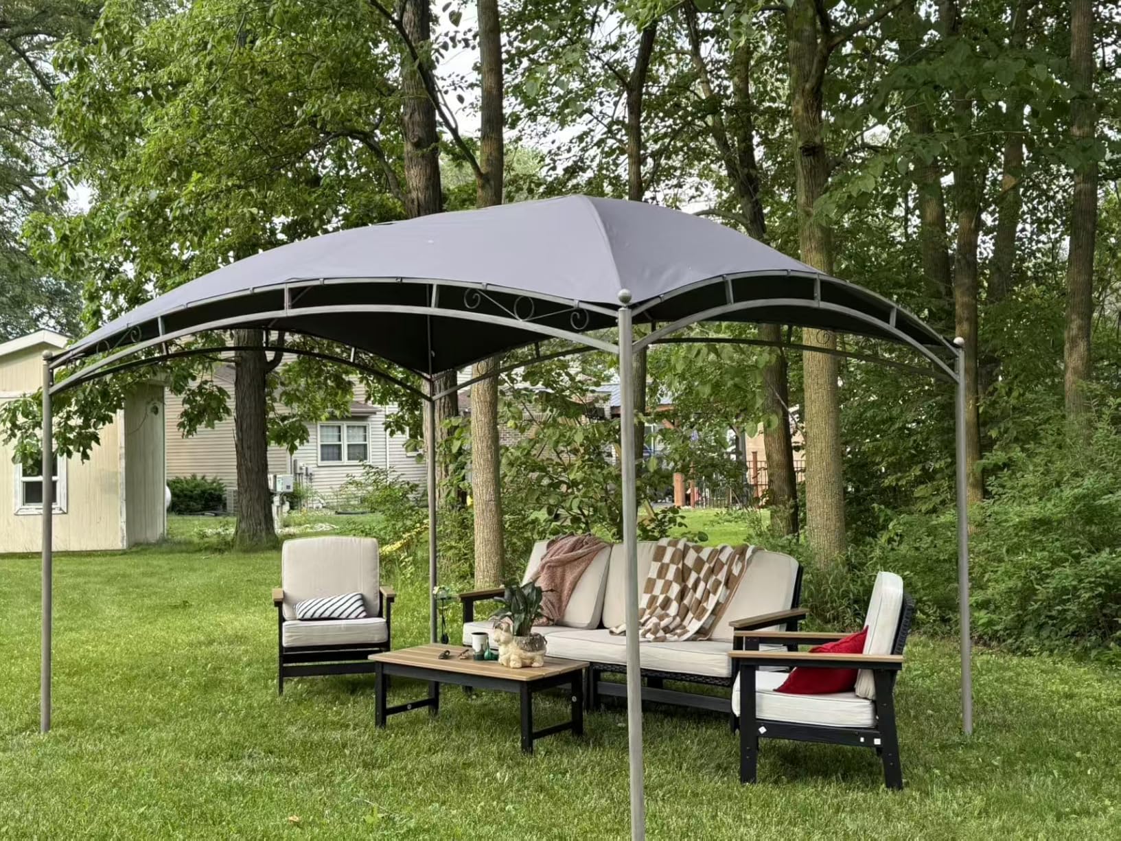 HERA'S HOUSE HDPE Patio Furniture Set, 4-Piece Outdoor Wicker Conversation Couch Set with Thick Cushion, All-Weather Patio Sofa Set for Backyard Garden Deck, Wood Grain Coffee Table - Customer Photo 1