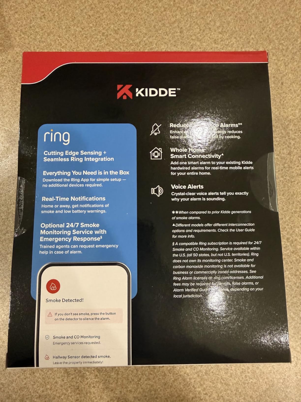 Kidde Smart Smoke Detector, Ring App Enabled for Real-Time Notifications, Hardwired Alarm, AA Backup Battery - Customer Photo 1