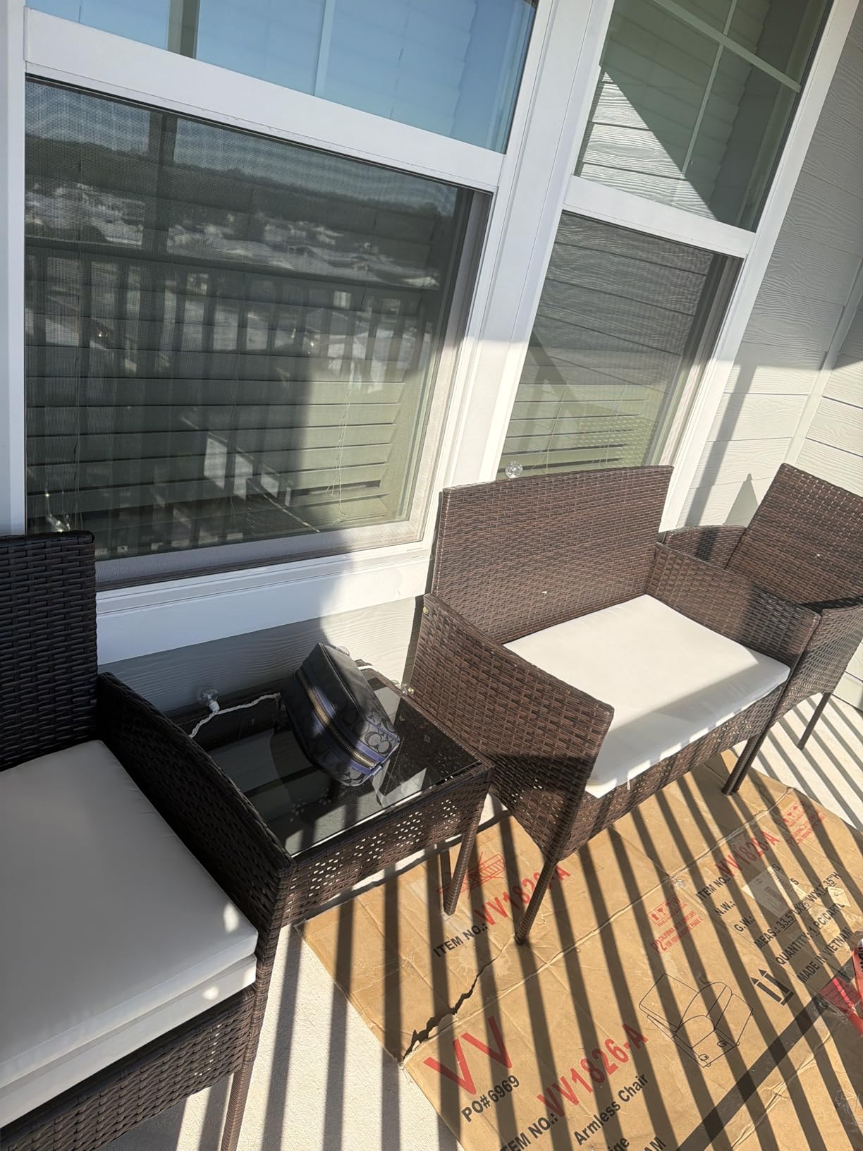 Shintenchi 4 Piece Outdoor Patio Furniture Set, Wicker Rattan Patio Conversation Set, Outdoor Chairs and Loveseat with Coffee Table for Porch, Yard & Poolside (Brown) - Customer Photo 2