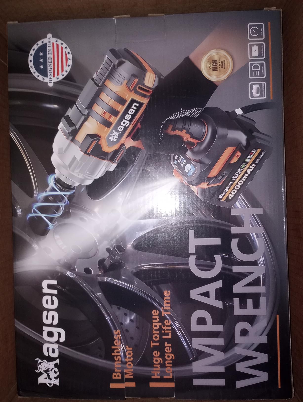 MAGSEN 1/2 inch Cordless Impact Wrench, 900Ft-lbs (1200N.m) High Torque Brushless Impact Gun,3800RPM,2x4000mAh Battery, 5 Sockets,LED Light,Electric Impact Motor Variable Speeds for Car/Mower/Pickup - Customer Photo 2