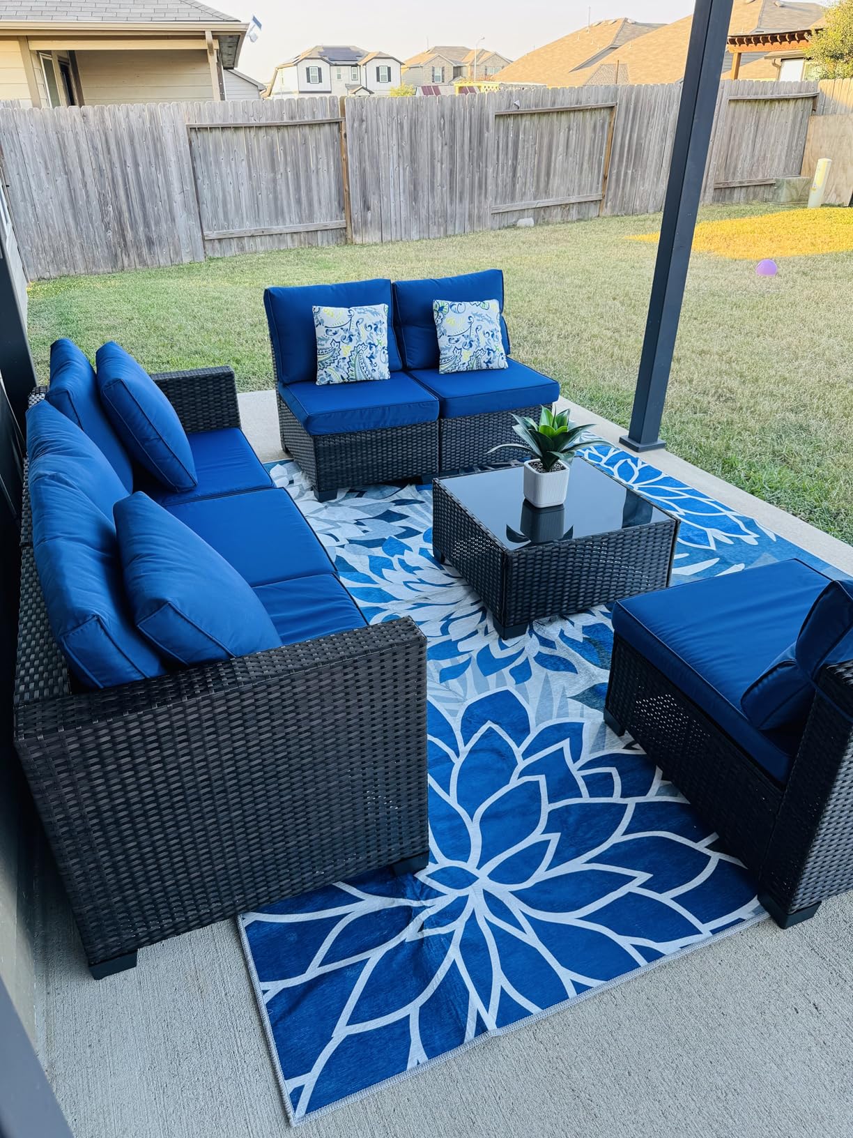 7 Piece Outdoor Patio Furniture Set, Outdoor Sectional Furniture, Rattan & Wicker Modern Modular Conversation Set Sectional Sofa W/Water Resistant Washable Thick Cushions and Coffee Table, Brown/Beige - Customer Photo 4