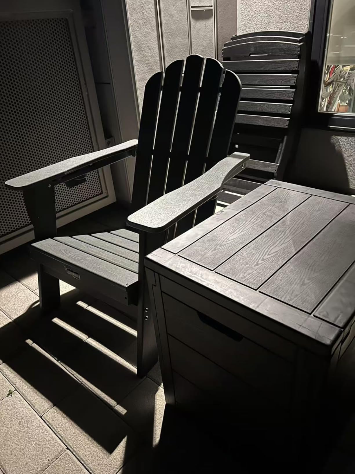 Eesdom Adirondack Chair Set of 2, 5-Slatted All-Weather Outdoor Adirondack Chair, Wood Texture Lawn Chair for Fire Pit, Patio, Garden, Poolside, Black - Customer Photo 1