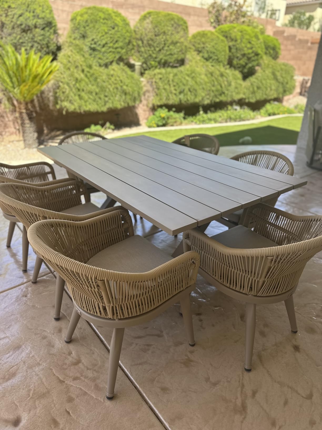 PURPLE LEAF 12 Pieces Patio Dining Set with Outdoor Aluminium Dining Table and Woven Chairs Modern Metal Furniture Cushions Sets for Garden Yard Indoor Decor Kitchen Teak - Customer Photo 1