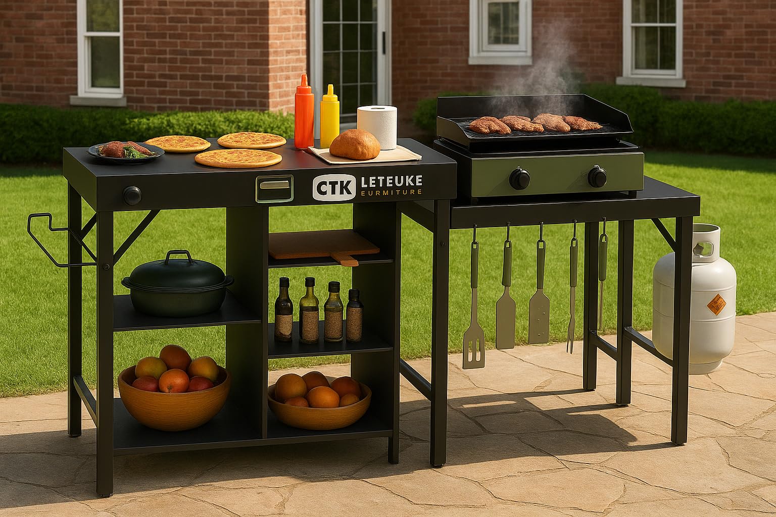 Leteuke Grill Table for Blackstone Griddle, Portable Foldable Grill Table with Storage Fits Ninja, Blackstone Griddle Stand for Outdoor Camping, Picnic, Garden, Patio, Dining, BBQ, Party - Customer Photo 1