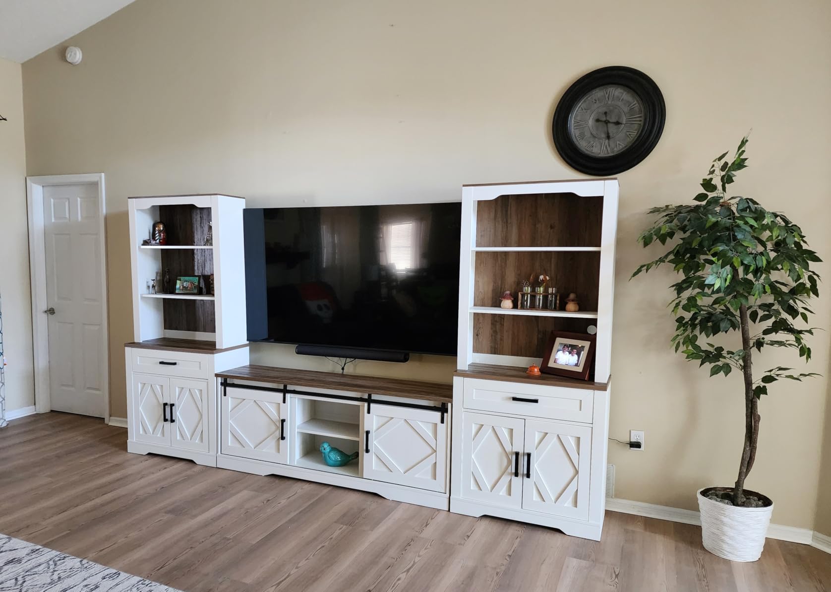 WAMPAT Farmhouse Entertainment Center with Bookshelf for 75