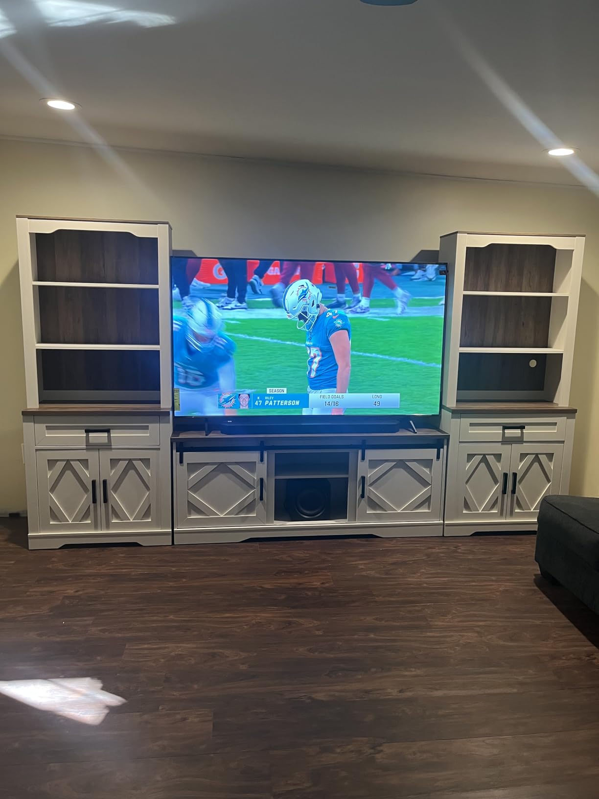 WAMPAT Farmhouse Entertainment Center with Bookshelf for 75