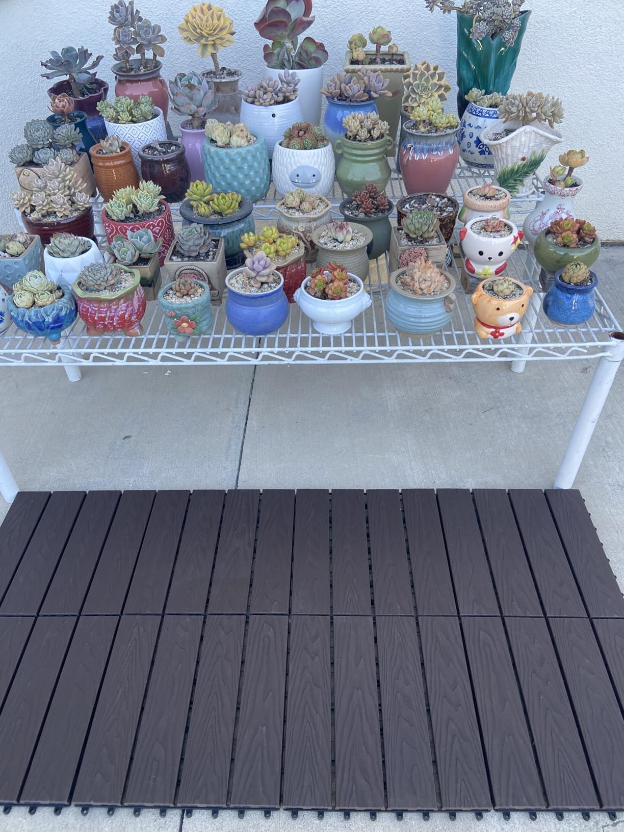 ShunHong Polymer Composite Interlocking Deck Tiles Outdoor,12x12 Thick Composite Floor Tiles Decking Boards for All Weather Use,Waterproof, Poolside,Balcony,Patio(18pcs,Coffee,18 sqft) - Customer Photo 1