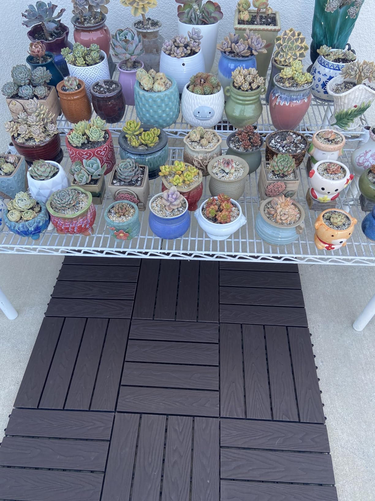 ShunHong Polymer Composite Interlocking Deck Tiles Outdoor,12x12 Thick Composite Floor Tiles Decking Boards for All Weather Use,Waterproof, Poolside,Balcony,Patio(18pcs,Coffee,18 sqft) - Customer Photo 2