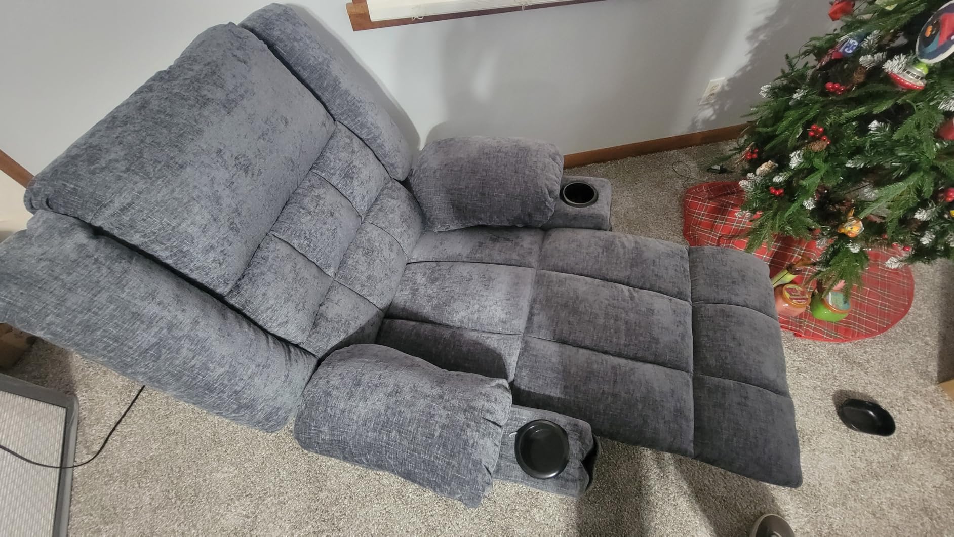 Korser 360° Swivel Rocker Recliner for Adults, Nursery Glider Recliner with Massage and Heating, Rocking Chair with Cup Holder, Manual Recliner Chair for Living Room, Bedroom (Fabric, Dark Gray) - Customer Photo 1
