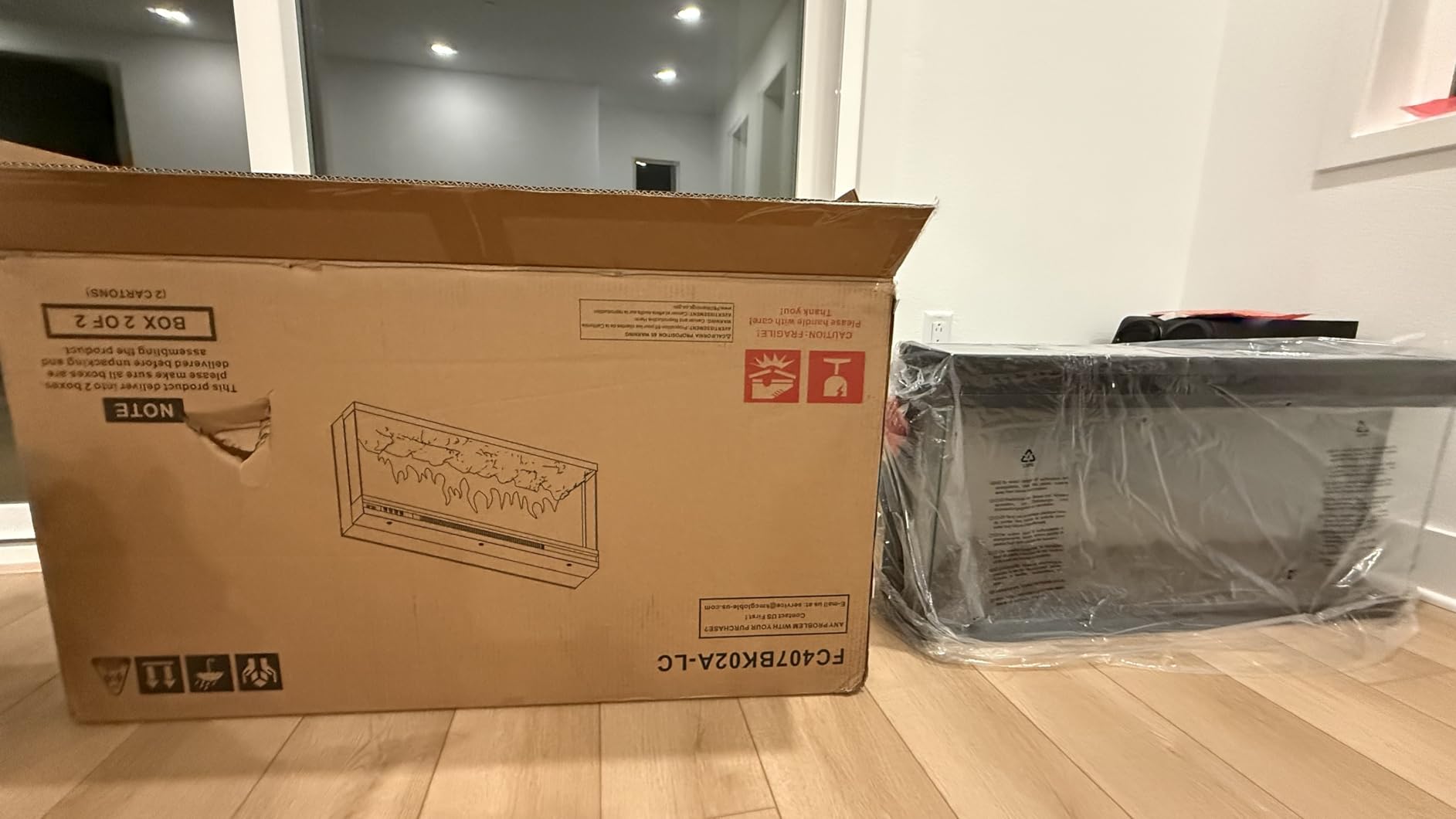 MXV 80'' Fireplace TV Stand, Farmhouse Entertainment Center with 3 Sided Glass TV Stand, Modern Media Console Table with Storage Drawers & Cabinets with LED Flame and Lights for Living Room, White - Customer Photo 4