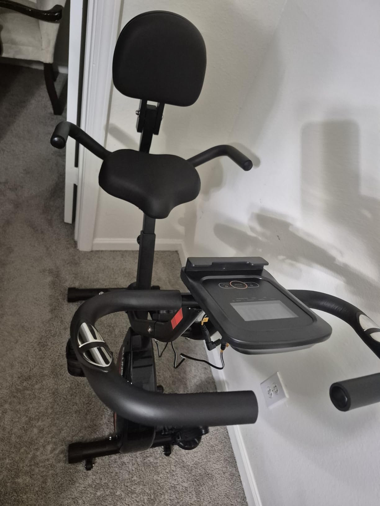 Folding Exercise Bike, SLUNSE 5 IN 1 Foldable Stationary Bike for Home, Indoor Cycling Bike with 16 Level Adjustable Magnetic Resistance, 350LBS Weight Capacity, Soft Seat Backrest For Fitness Workout - Customer Photo 1