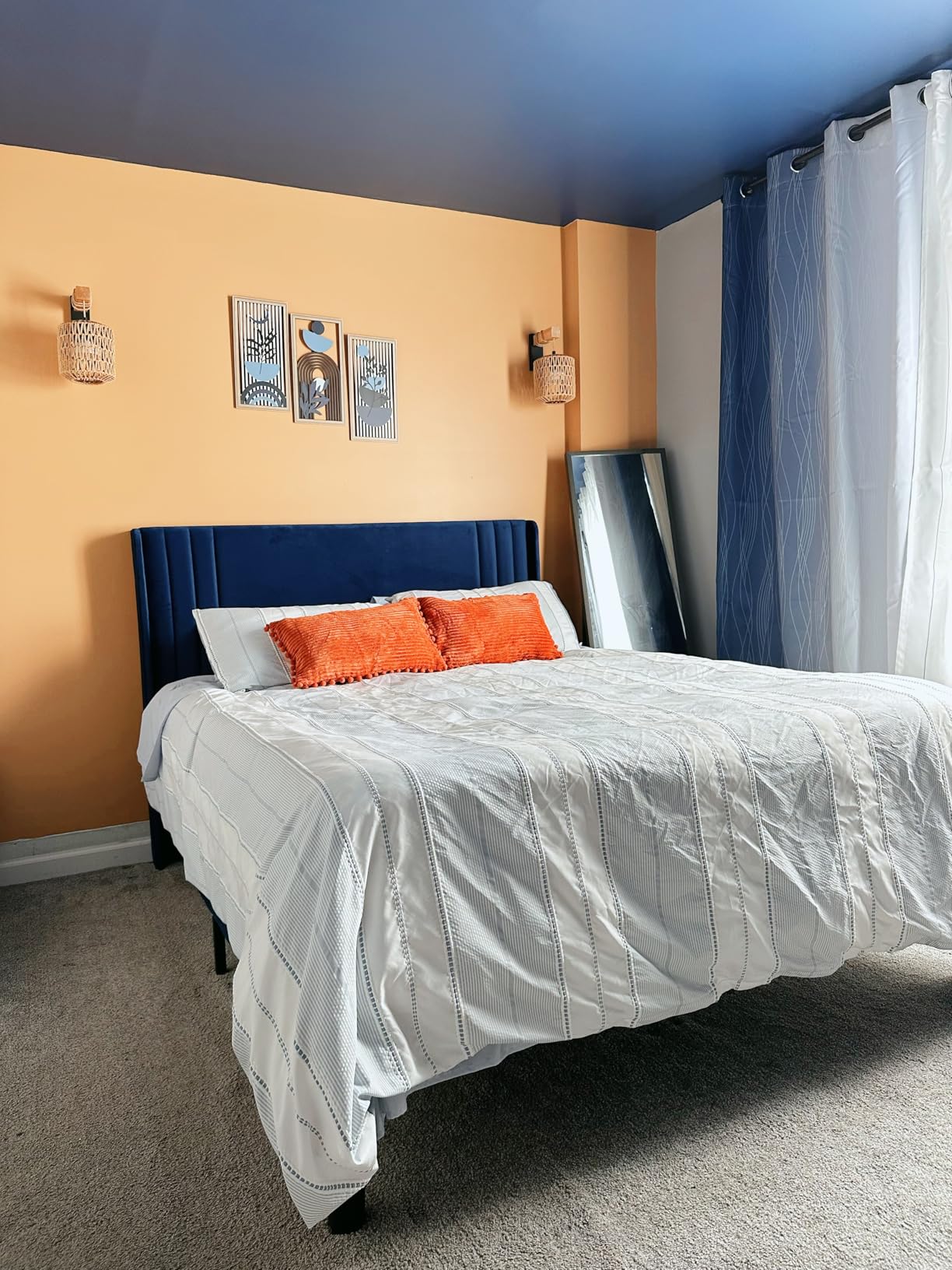 Allewie Queen Size Velvet Platform Bed Frame with Vertical Tufted Wingback Headboard, Easy Assembly, Under Bed Storage, No Box Spring Required, Modern Style, Black - Customer Photo 1