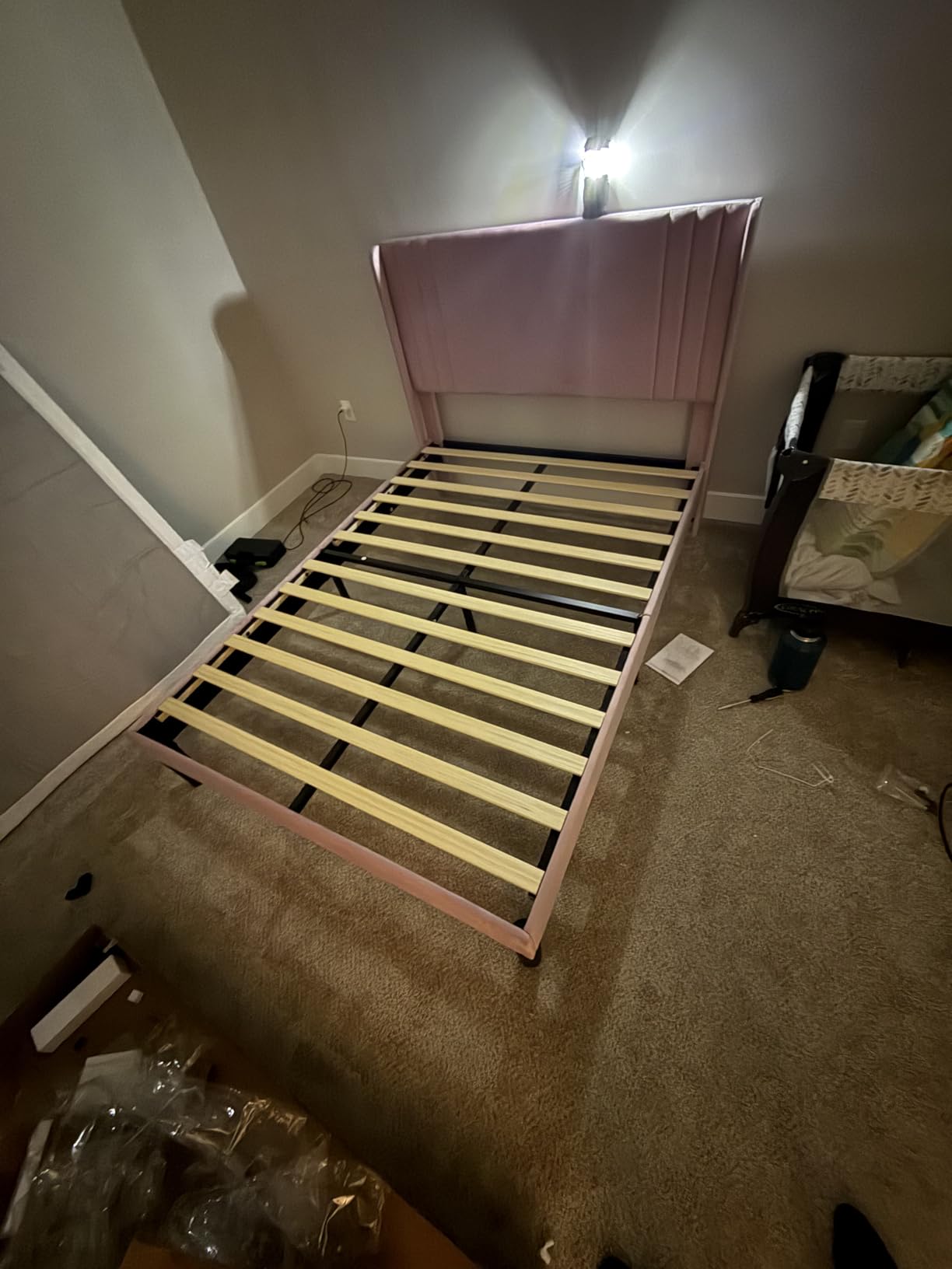 Allewie Queen Size Velvet Platform Bed Frame with Vertical Tufted Wingback Headboard, Easy Assembly, Under Bed Storage, No Box Spring Required, Modern Style, Black - Customer Photo 2