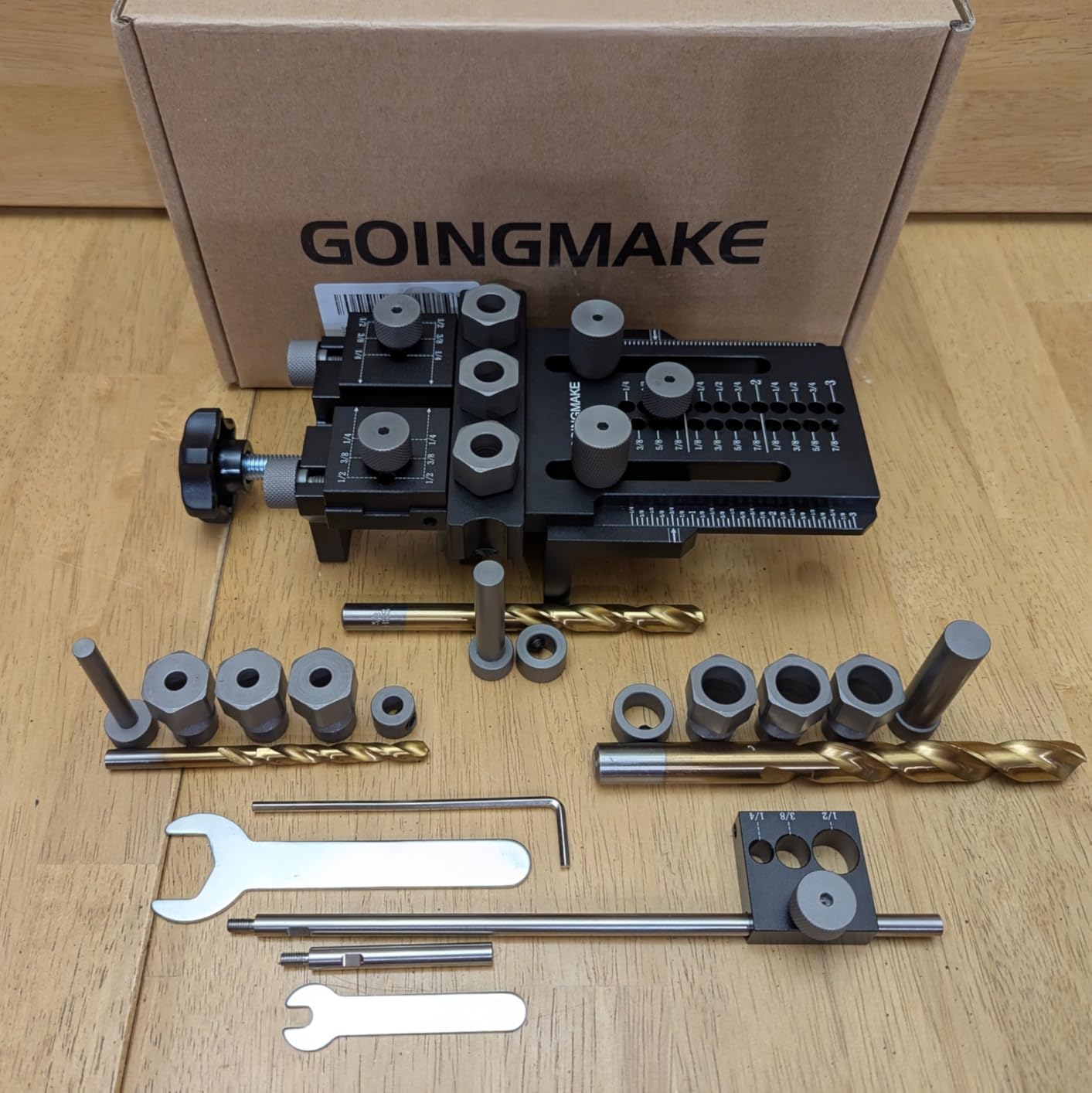 GOINGMAKE Dowel Jig Kit with Quick Positive Stop and Clamp, Adjustable Doweling Jig for Drill 1/4, 3/8 and 1/2 Inch Accurate Straight Dowel Holes, Fit Any Thickness Wood Joints, for Cabinet, Furniture - Customer Photo 1