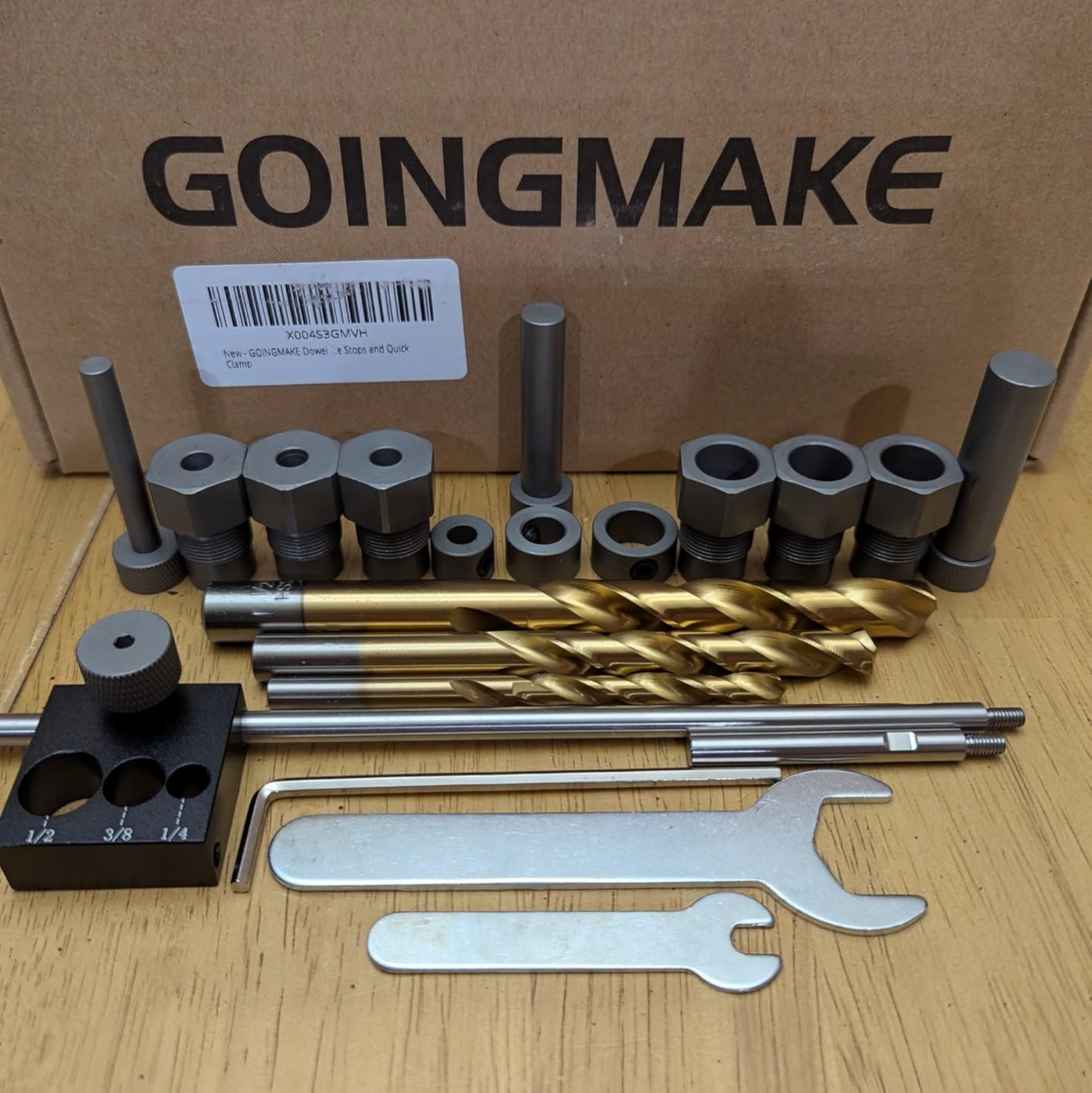 GOINGMAKE Dowel Jig Kit with Quick Positive Stop and Clamp, Adjustable Doweling Jig for Drill 1/4, 3/8 and 1/2 Inch Accurate Straight Dowel Holes, Fit Any Thickness Wood Joints, for Cabinet, Furniture - Customer Photo 2