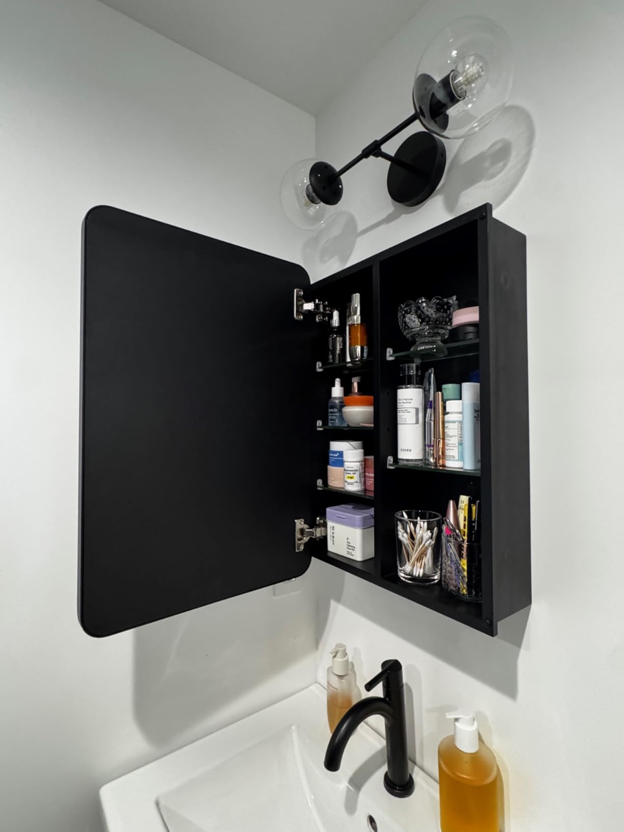 GoTiling Medicine Cabinet with Mirror 20x26 Inch, Black Aluminum Bathroom Mirror Cabinet with Storage, 8 Adjustable Shelves Including 2 Anti-Tip Acrylic Boards, Recessed or Surface Mount, Soft Close - Customer Photo 1