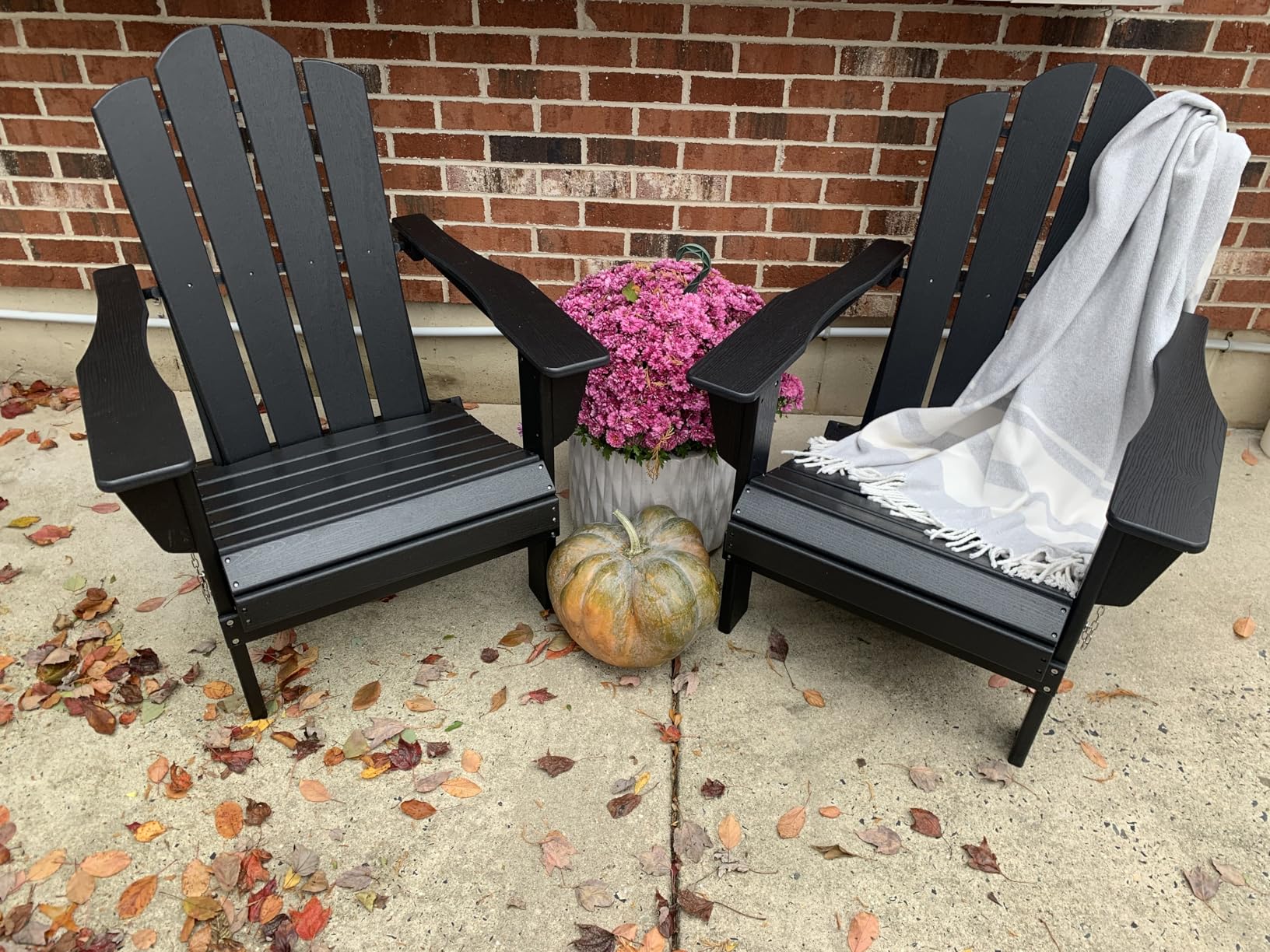 KINGYES Folding Adirondack Chair, HDPE All-Weather Patio Chairs with Cup Holder, Wooden Textured Fire Pit Chairs for Poolside, Backyard, Deck, Navy - Customer Photo 1