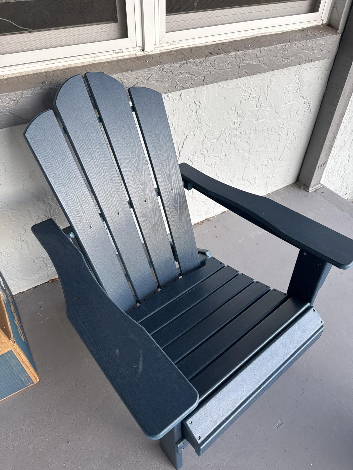 KINGYES Folding Adirondack Chair, HDPE All-Weather Patio Chairs with Cup Holder, Wooden Textured Fire Pit Chairs for Poolside, Backyard, Deck, Navy - Customer Photo 2