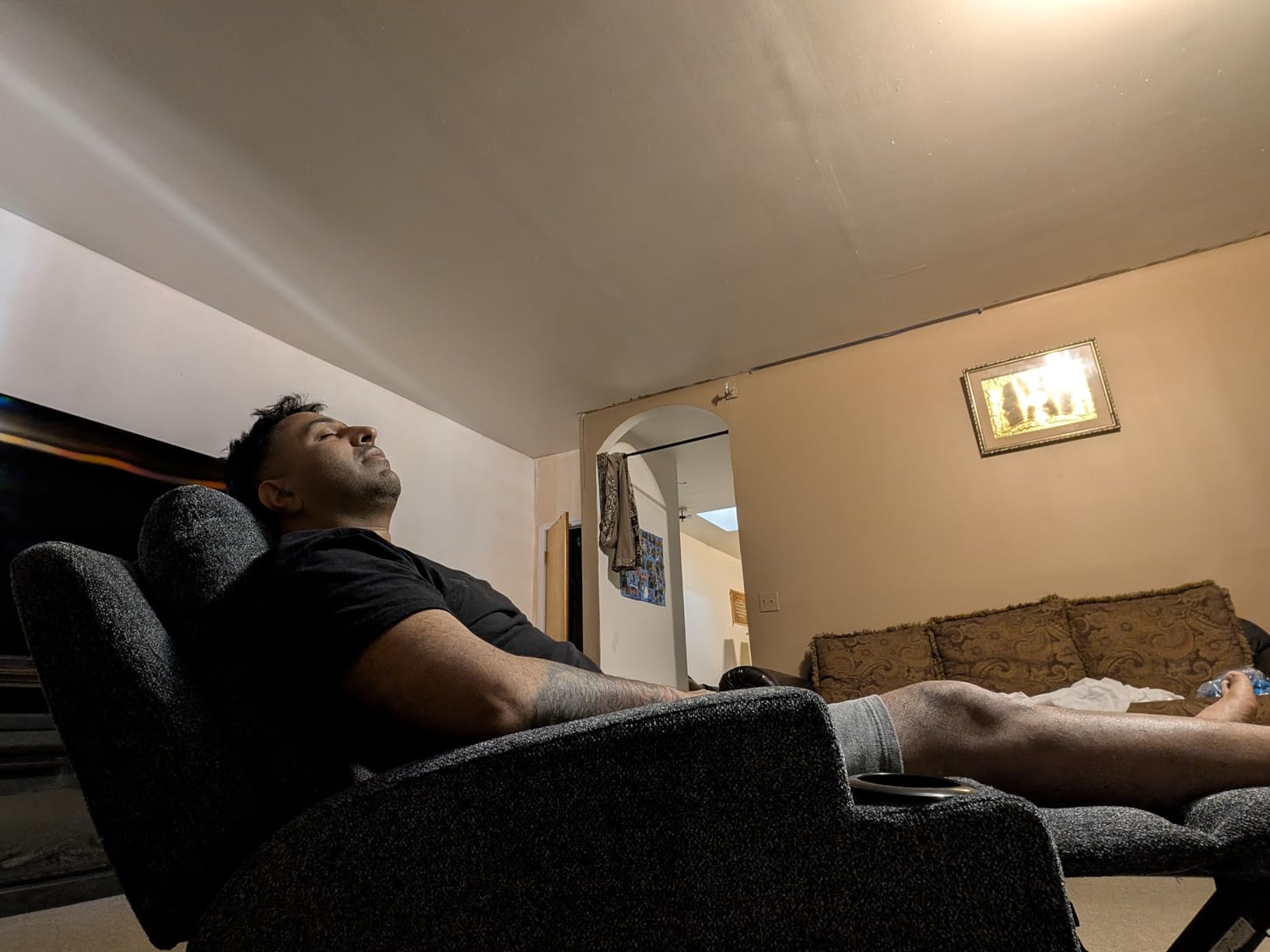 CANMOV Manual Recliner Chair with Massage and Heat, Soft Fabric Recliner Chair with Overstuffed Arm and Back, Manual Reclining Single Sofa with 2 Cup Holders, Side Pocket for Living Room, Dark Grey - Customer Photo 2