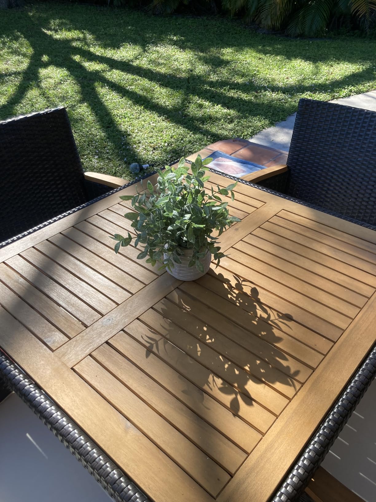 Wisteria Lane Patio Outdoor Table and Chairs Set, Rattan Outdoor Patio Furniture Set with Removable Cushions, Outdoor Patio Dining Sets with Acacia Wood Tabletop for Deck Garden Backyard, Brown - Customer Photo 2