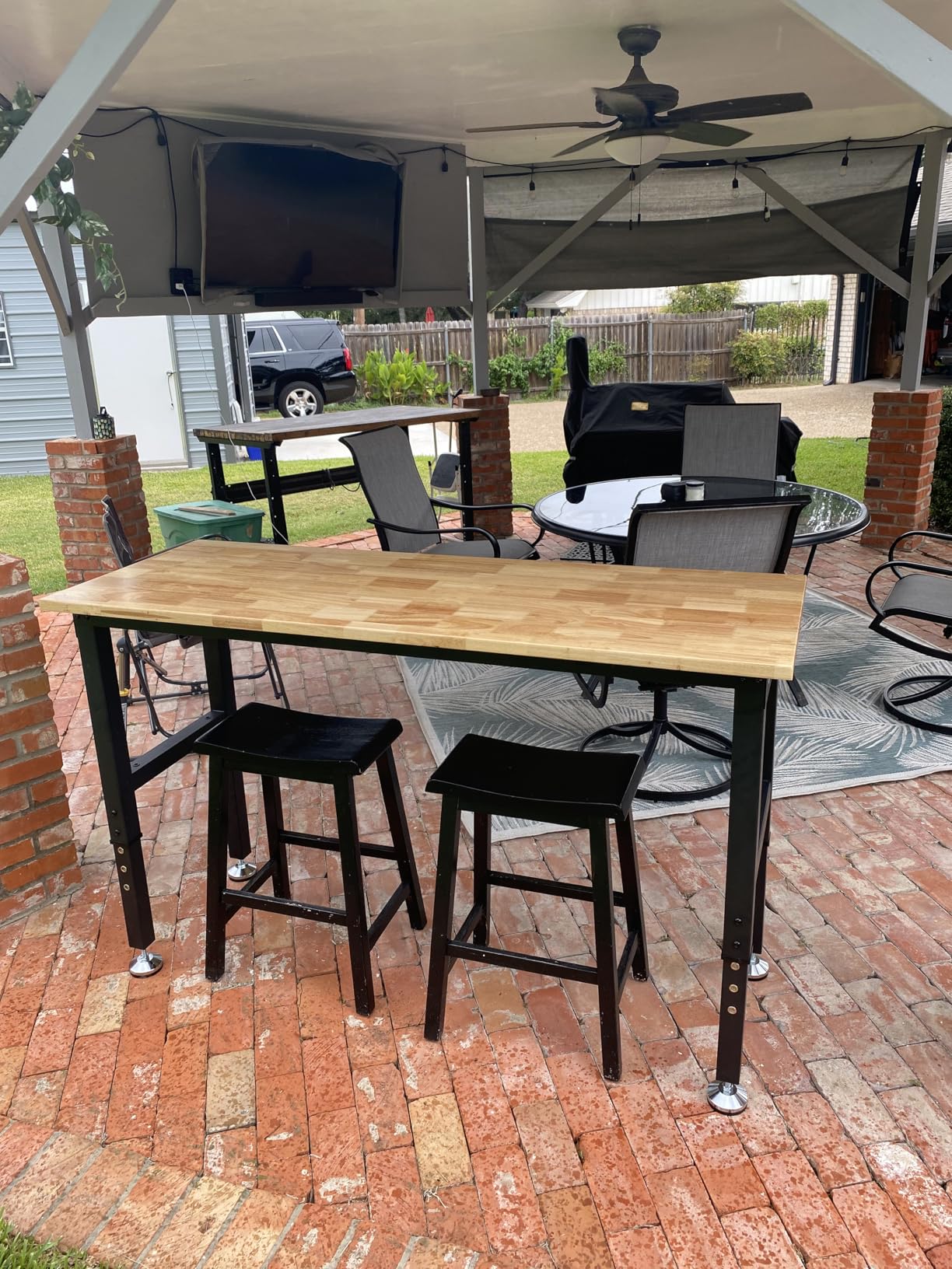 ENJOYWOOD Work Bench with Wheels 60 x 22 Inch Heavy Duty Rubberwood Tabletop Work Table Adjustable Height Garage Workbench with LED, Drawers, Pegboard, Power Outlets for Woodworking Shop, Home, Office - Customer Photo 1