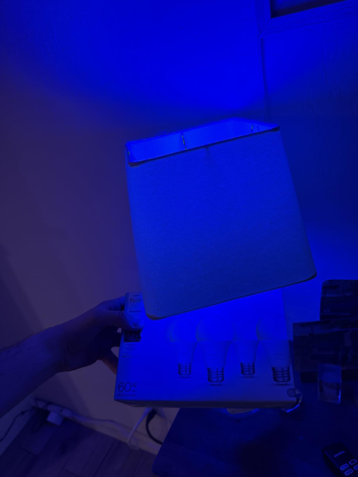 Philips Hue Essential Smart LED A19 Bulb, White and Color Ambiance, E26 Base, 8.8W, 2200K-6500K, 800 Lumens, Dimmable, Works with Alexa, Google, and Apple Home, 4-Pack - Customer Photo 1