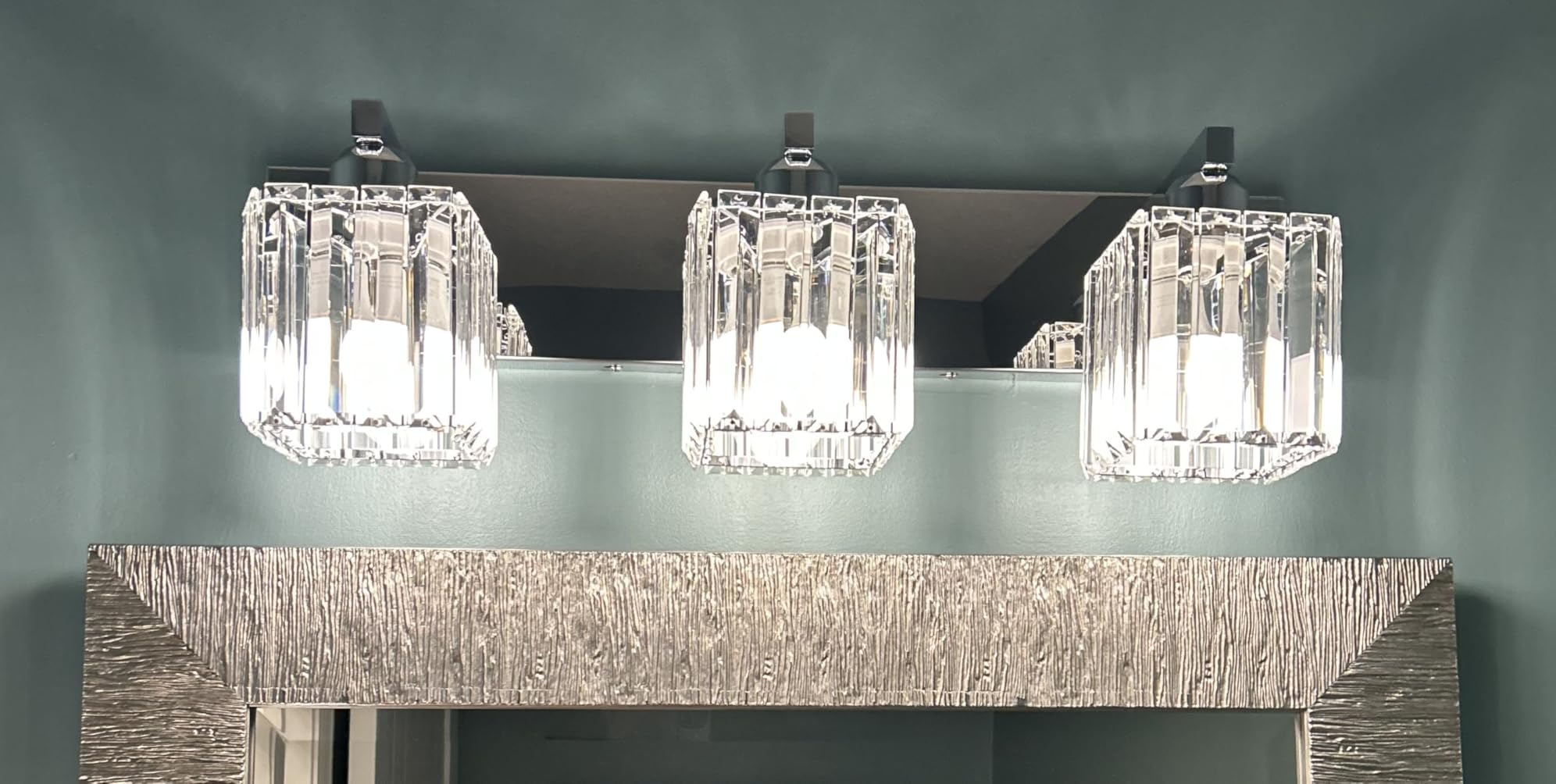 Aipsun Brushed Nickel Bathroom Lighting Fixtures 4 Light Crystal Modern Bathroom Vanity Light (Exclude Bulb) - Customer Photo 1