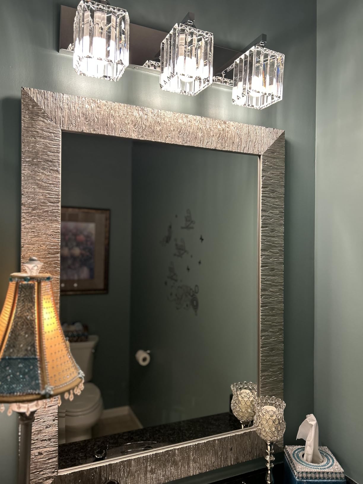 Aipsun Brushed Nickel Bathroom Lighting Fixtures 4 Light Crystal Modern Bathroom Vanity Light (Exclude Bulb) - Customer Photo 2