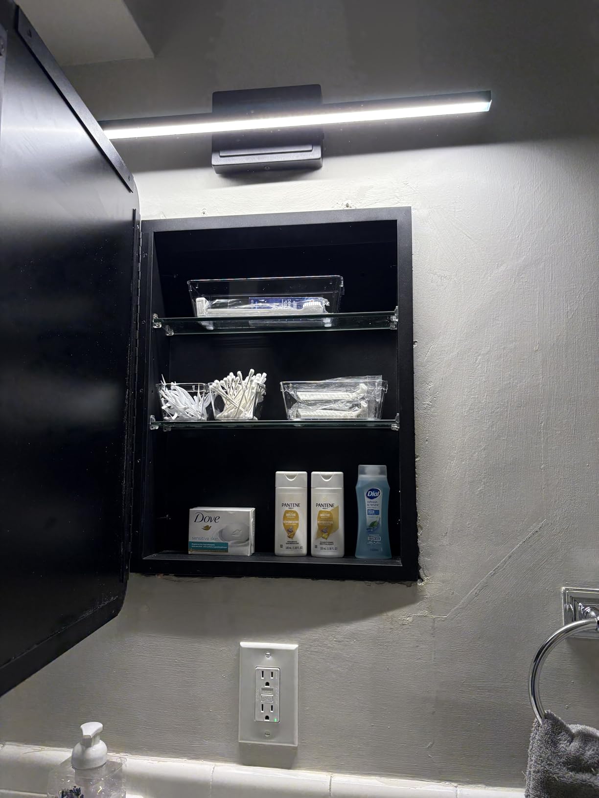 Venlus Medicine Cabinet with Mirror, 16x24 Fully Assembled Recessed or Wall-Mounted Bathroom Mirrored Cabinet with Adjustable Storage Shelves for Vanity, Metal, Black - Customer Photo 2