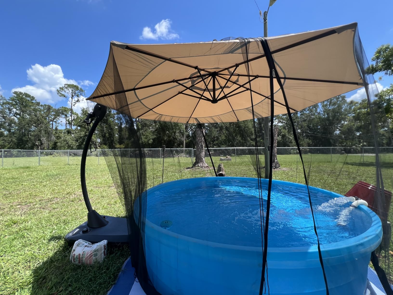 Grand patio 12 FT Sunbrella Cantilever Umbrella with Base Outdoor Aluminum Offset Umbrella with Tilt Adjustment (Flax, 12 FT-SUNBRELLA) - Customer Photo 2