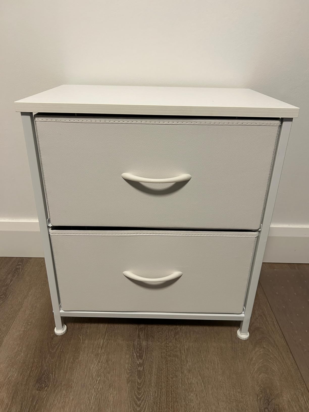 Nightstand, Small 2 Drawer Dresser End Table Bedside Furniture, Wooden Top Fabric Bins for Bedroom, Closet, Entryway, Dorm, 11.8