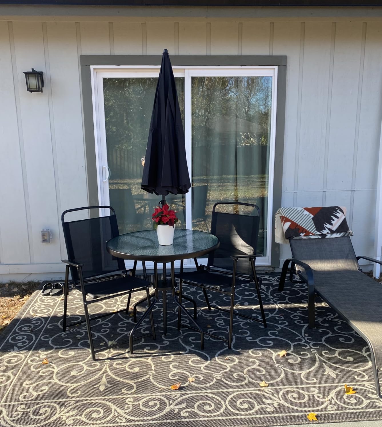 Vongrasig 6 Pieces Folding Patio Dining Set, All Weather Small Metal Outdoor Table and Chairs Set, Patio Furniture Set w/Umbrella, Glass Table & 4 Folding Chairs for Garden, Lawn, Backyard, Brown - Customer Photo 1