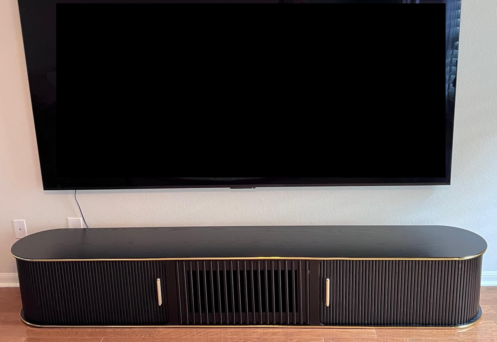 POVISON Fully-Assembled Mid-Century Modern Tambour Door TV Stand, Wood TV Console, Entertainment Center with Storage for 85+ inch TV, Media Console for Living Room - Customer Photo 2