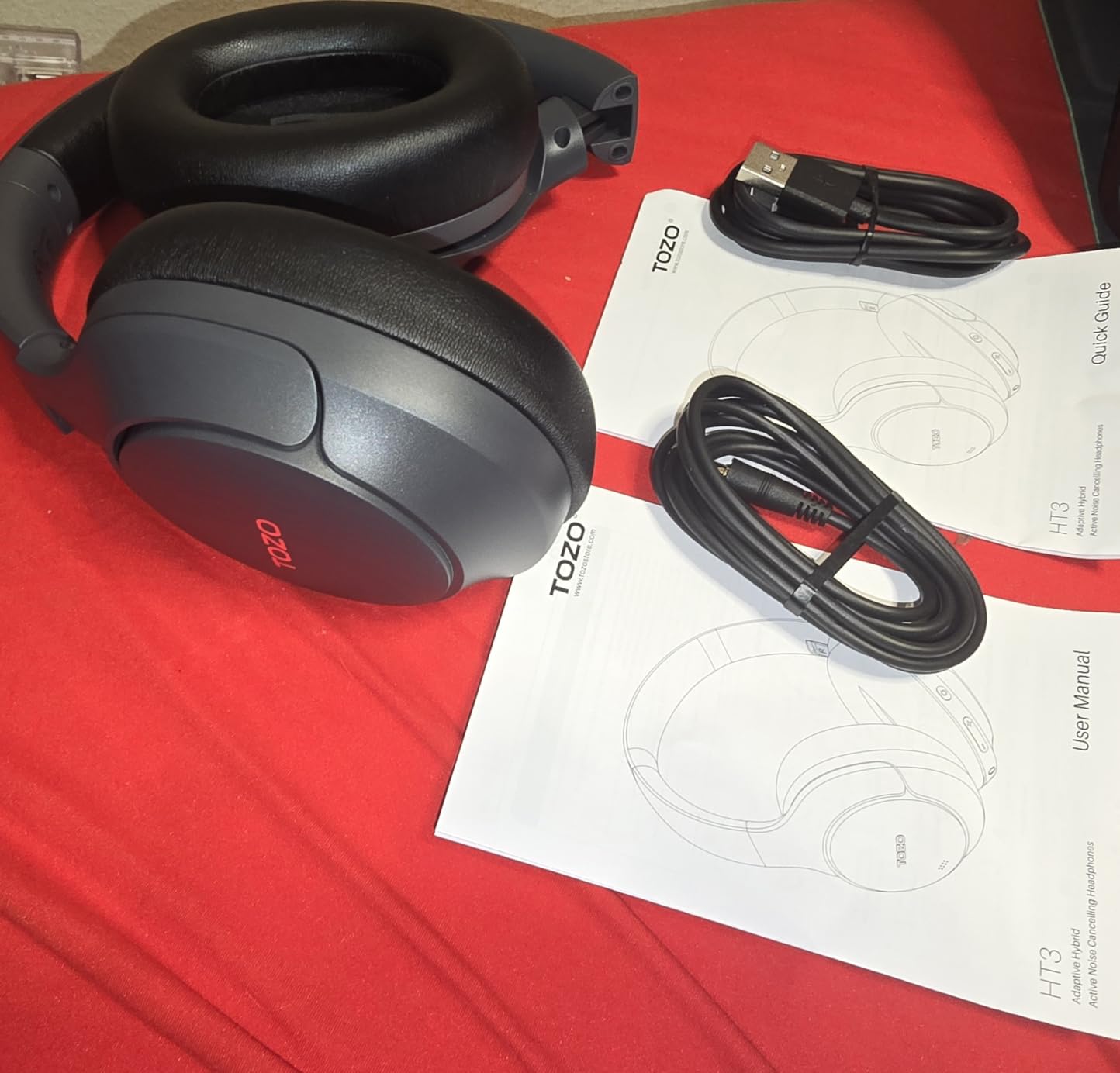 TOZO HT3 Hybrid Noise Cancelling Headphones, 90H Playtime Wireless Over Ear Bluetooth Headset, Spatial Audio AI Chat with 5 Mics, Supports Dual Connection and USB-C Input, with 32 EQ Music Modes - Customer Photo 2