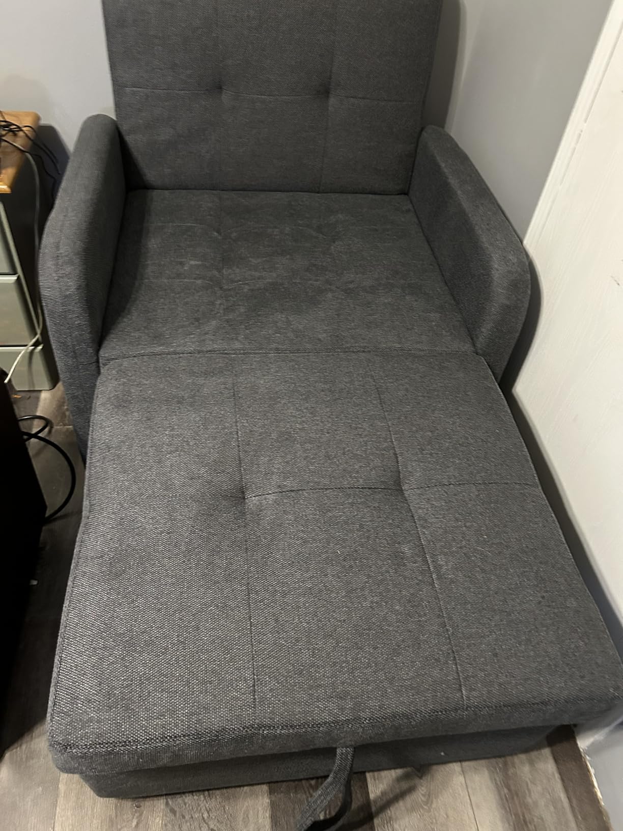 Convertible Sleeper Chair-Fabric Futon Sofa Bed, Single Sleeper Sofa, Small Couch Bed with USB Port, Foldable Table, Pillow, Adjustable Backrest for Dorm/Bedroom/College Darkgrey - Customer Photo 1