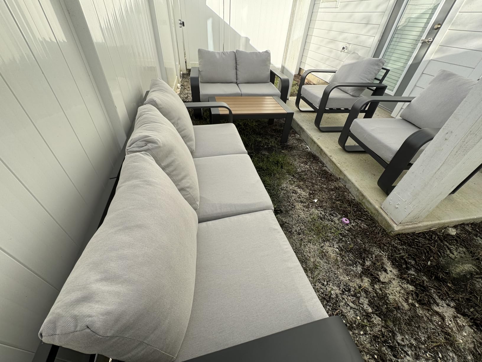 Aluminum Outdoor Patio Furniture Set, 5 Piece Oversized Patio Conversation Sets Widened Armrest & Ultra-Thick Cushions, Heavy Duty Modern Sectional Furniture for Backyard, Porch, Gray - Customer Photo 3