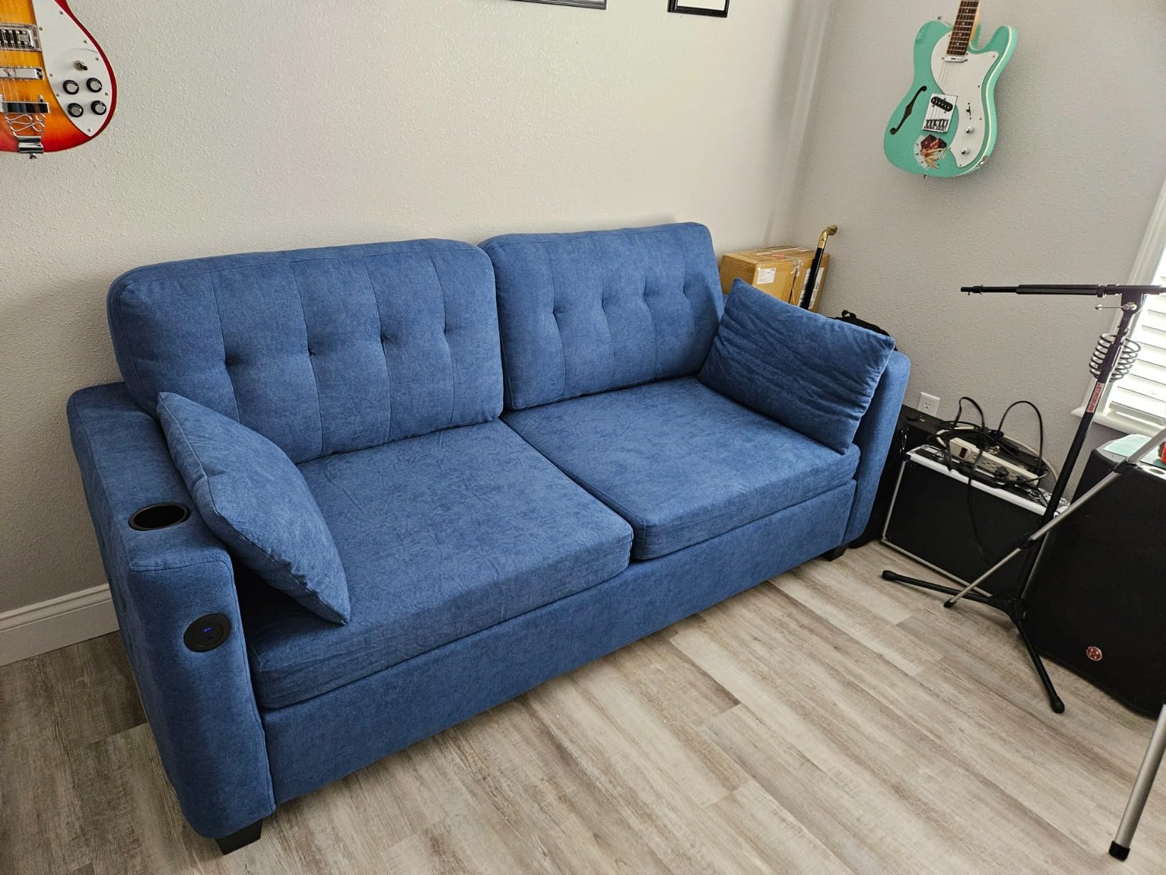 LINSY HOME Pull Out Sofa Bed - Convertible Loveseat Sleeper Sofa, Upgraded Bed Frame Pullout Couch - USB Charging & Cup Holders, Corduroy Sofa Bed for Living Room Small Space, Queen Size (Green) - Customer Photo 2