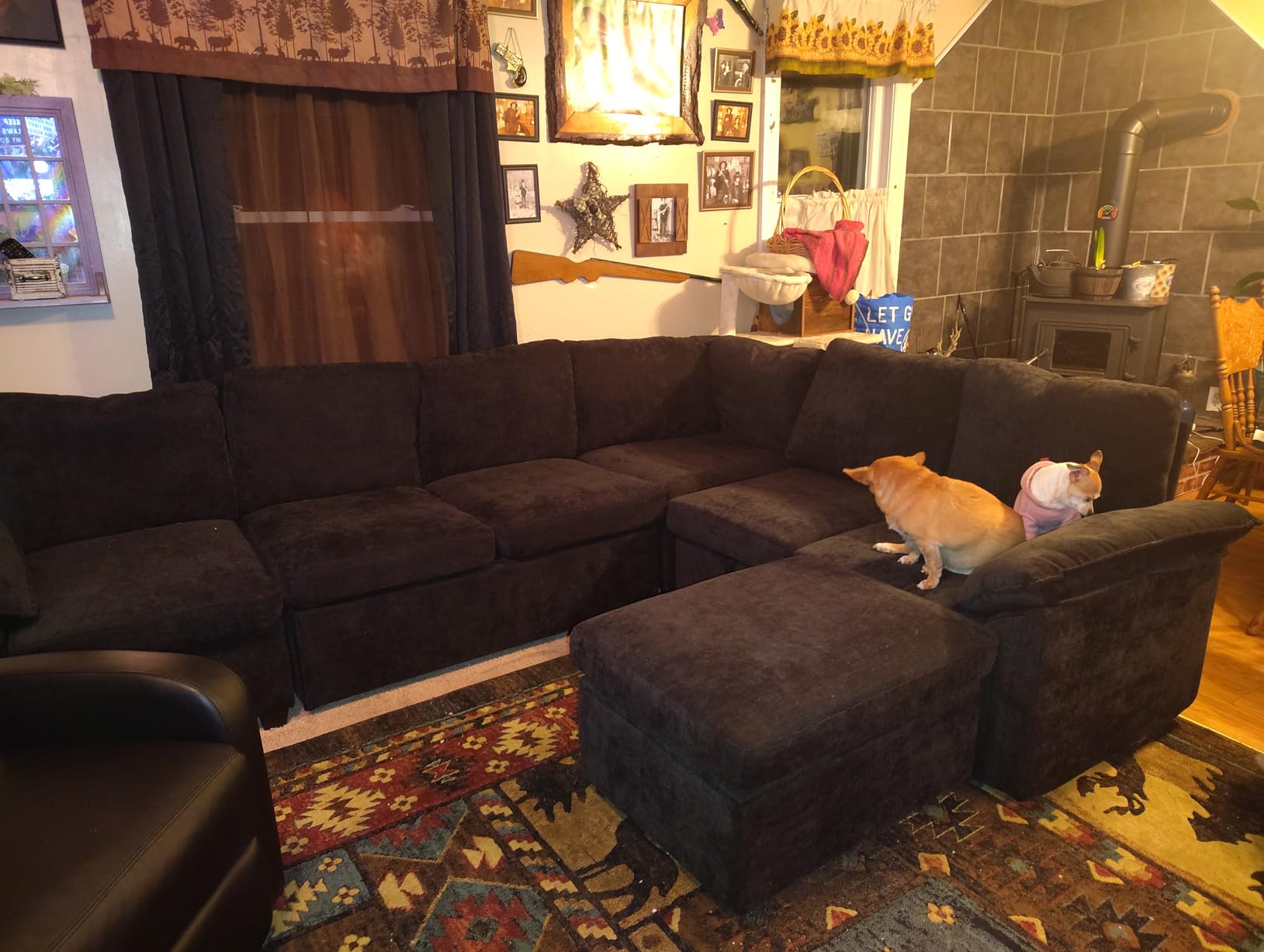 SUAWY 108 Inch Modular Sectional Sofa with Pull Out Bed, U Shaped 7 Seat Sectional Sleeper Sofa with Storage, Sectional Couches for Living Room,Cloud Modular Couch, Removable Sofa Cover, Black - Customer Photo 1