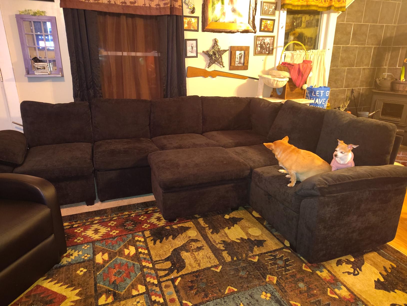 SUAWY 108 Inch Modular Sectional Sofa with Pull Out Bed, U Shaped 7 Seat Sectional Sleeper Sofa with Storage, Sectional Couches for Living Room,Cloud Modular Couch, Removable Sofa Cover, Black - Customer Photo 2