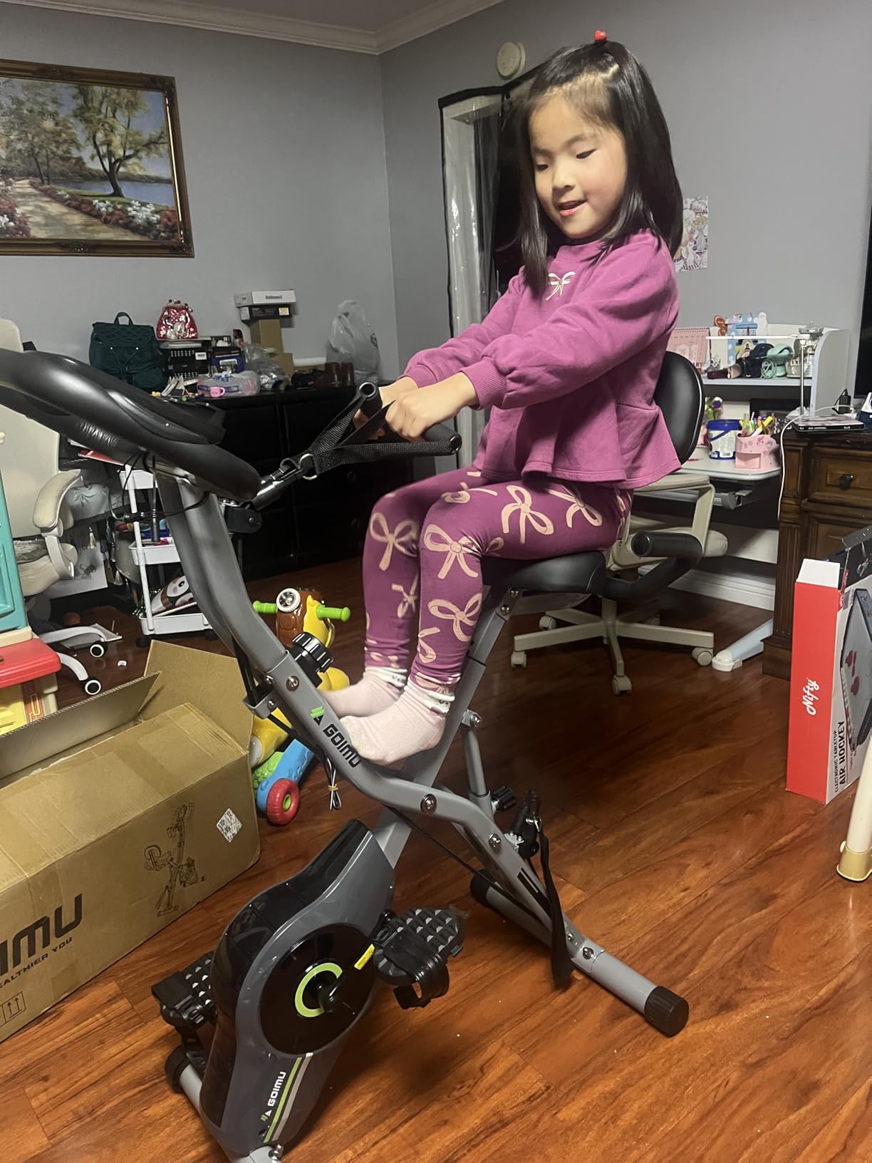 Goimu Exercise Bike, 5 in 1 Foldable Stationary Bike for Seniors, 16-Level Adjustable Magnetic Resistance, Indoor Workout Bike with 330LB Capacity, Comfortable Seat Backrest X-bike - Customer Photo 2