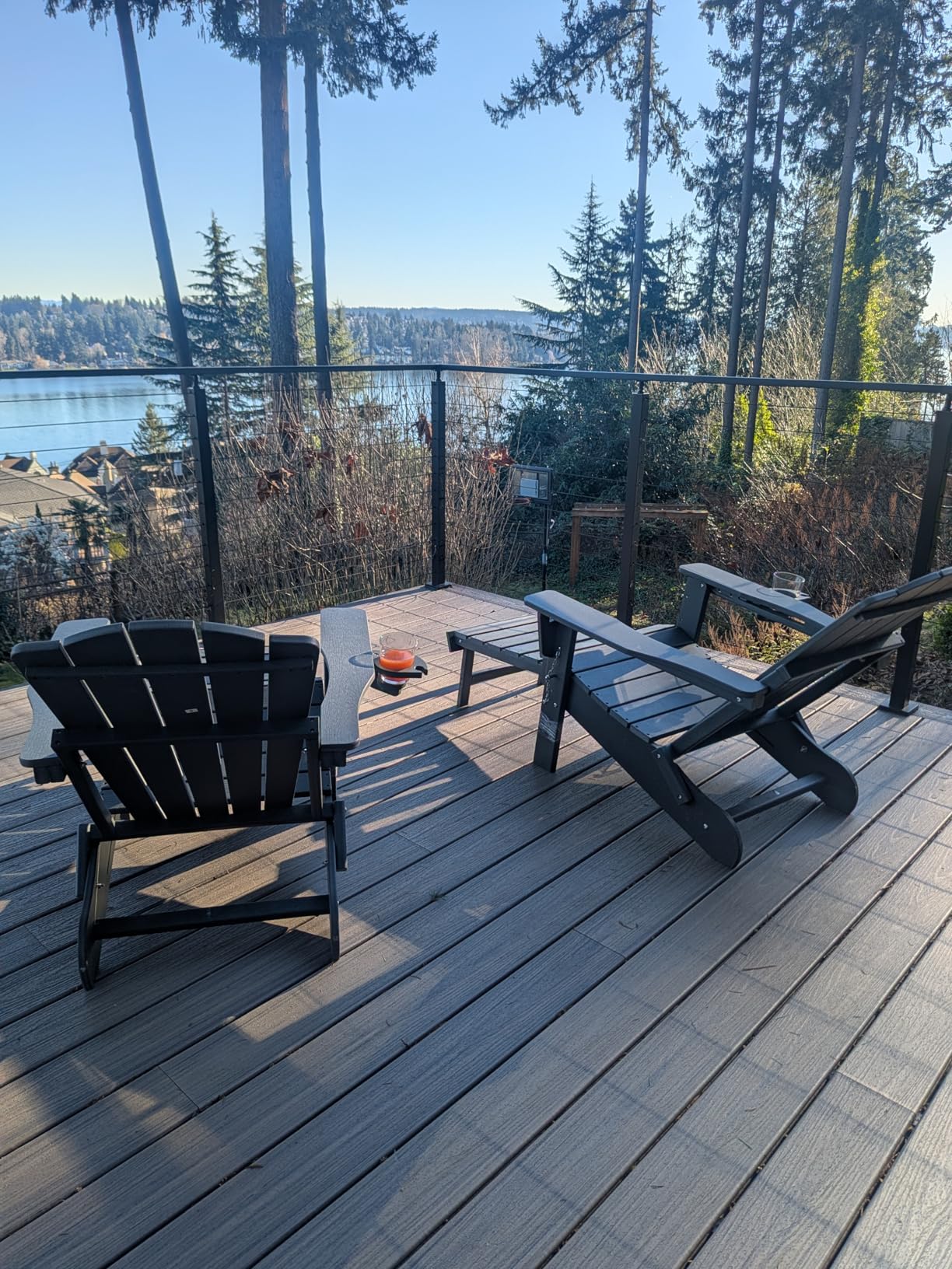 THOEOE Folding Adjustable Adirondack Chairs with Ottoman & 1 Cup Holders, HDEP Multifunctional Adirondack Chair with Footrest,Grey - Customer Photo 1