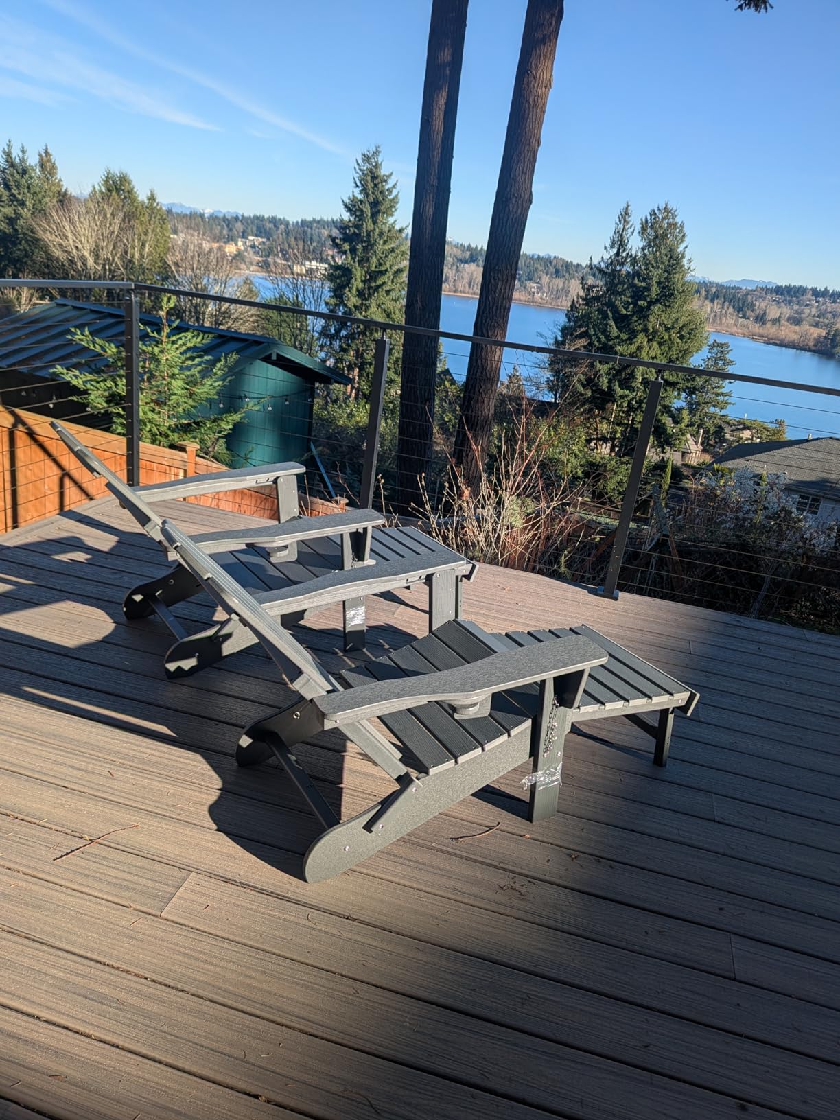 THOEOE Folding Adjustable Adirondack Chairs with Ottoman & 1 Cup Holders, HDEP Multifunctional Adirondack Chair with Footrest,Grey - Customer Photo 2