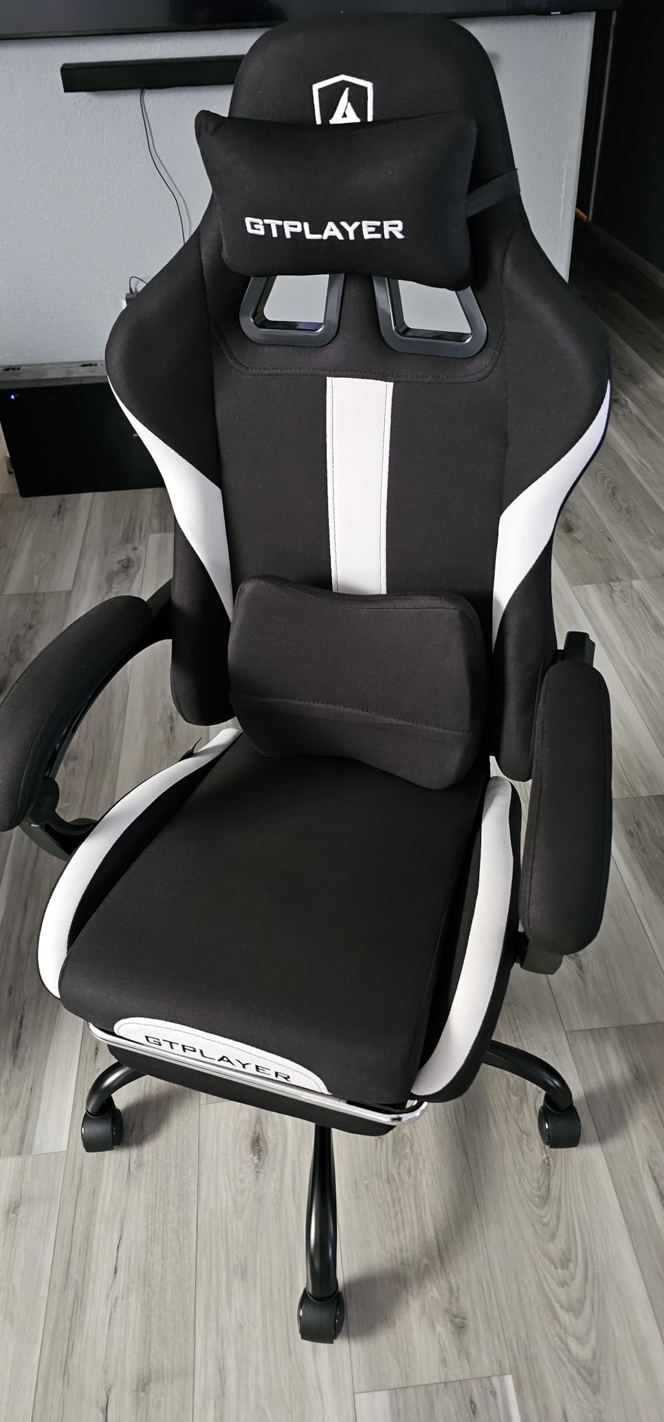 GTPLAYER Gaming Chair with Foot Rest & Pocket Spring Cushion, Ergonomic High Back Computer Desk Chair with Headrest & Lumbar Support for Back Pain Relief, Breathable Fabric, Moon Gray - Customer Photo 1