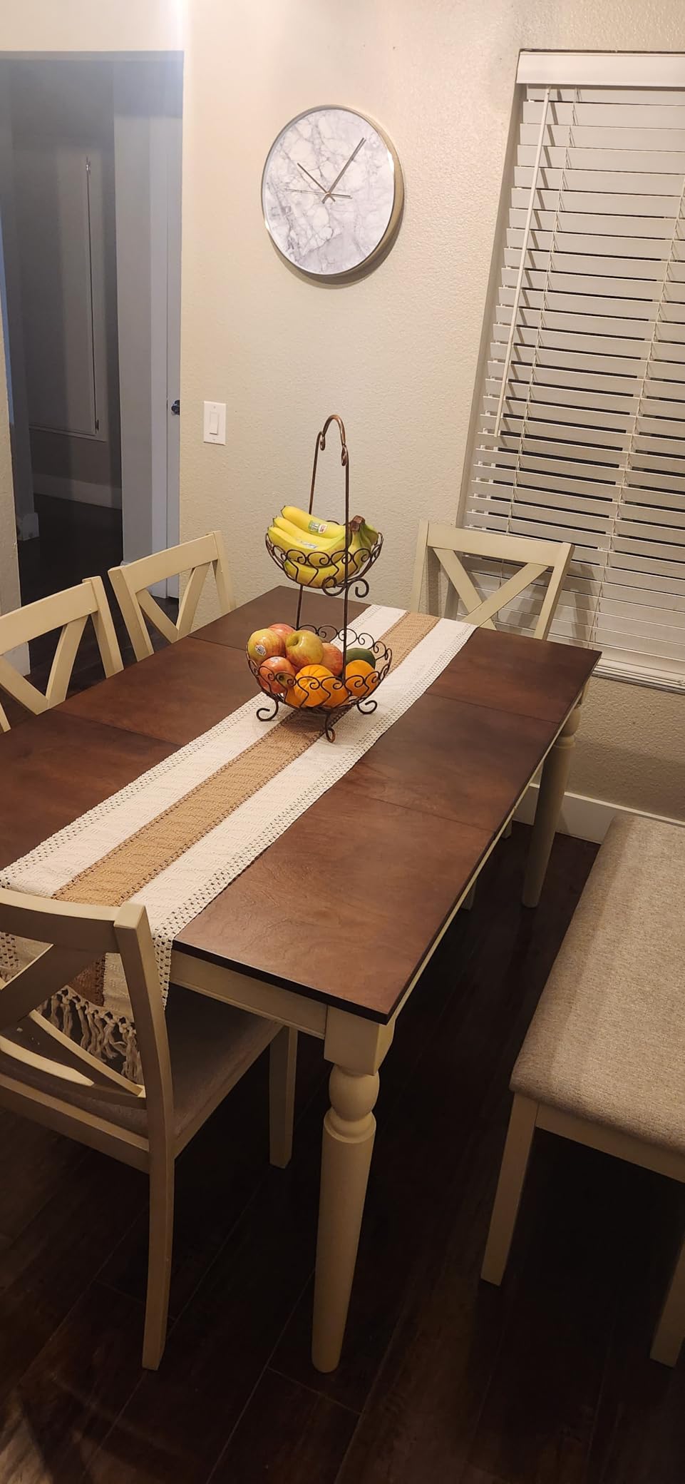 LUXOAK 6-Piece Solid Wood Dining Table Set, Upholstered Chair w/Bench Seat, Seating for 6,60'' Farmhouse Wood Kitchen Chairs Set for Living Room, Dining Room, Kitchen, Cream White - Customer Photo 1