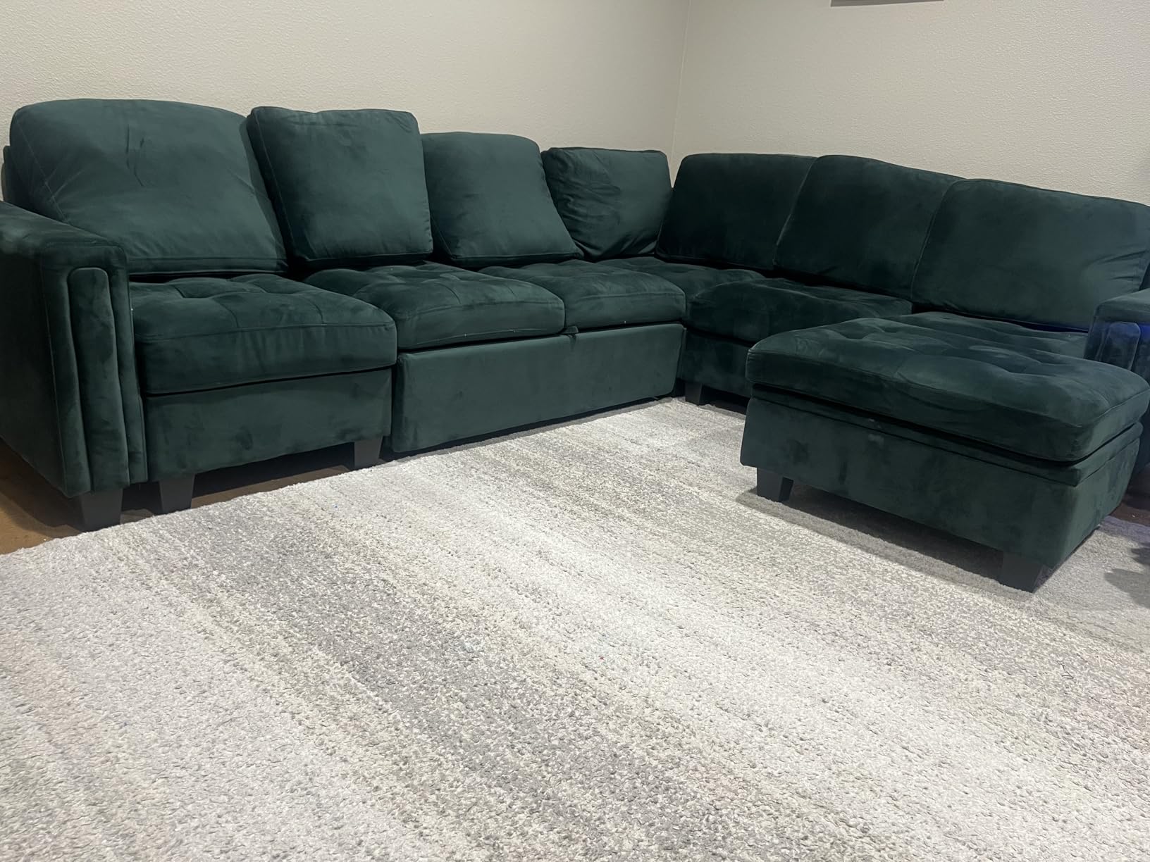 Belffin Modular Sectional Sleeper Sofa with Pull Out Bed Convertible Velvet Sleeper Sofa with Storage Sectional Couches for Living Room Grey - Customer Photo 2